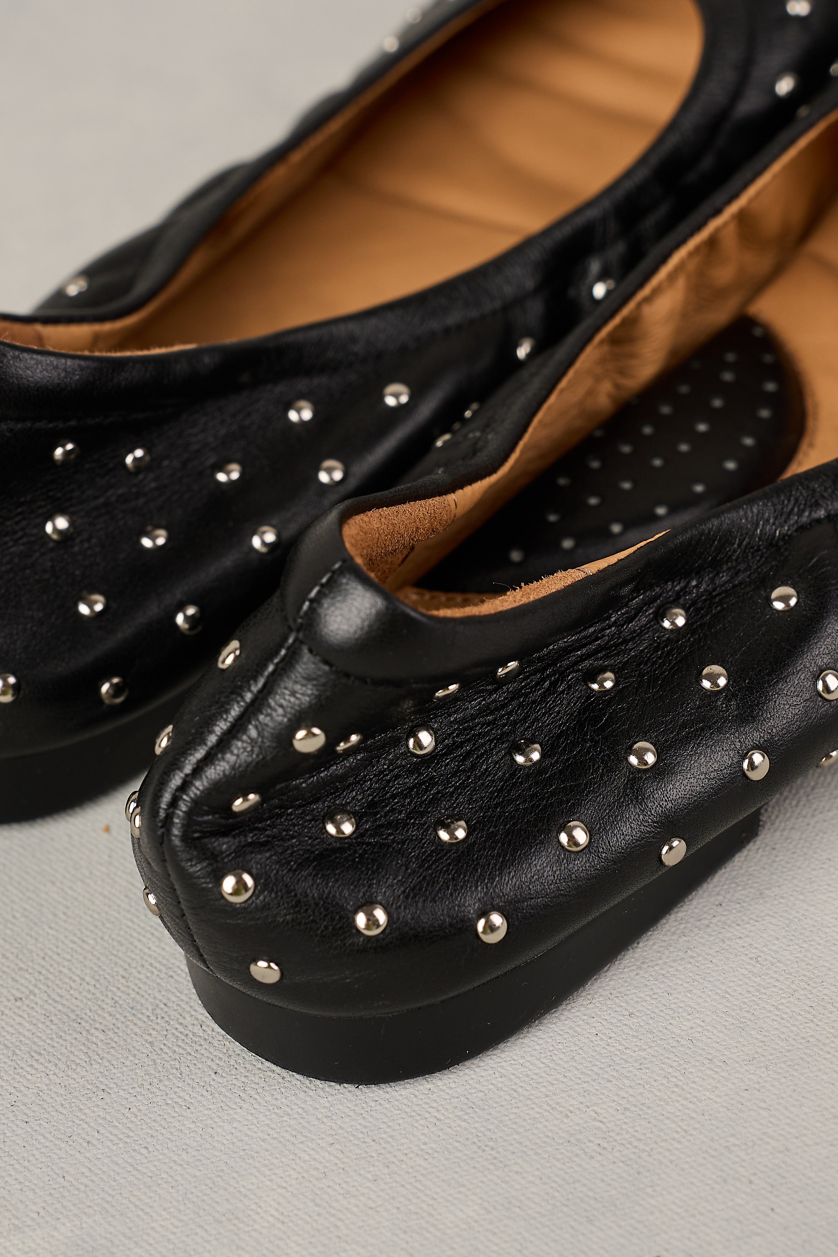 Sadie Stud Ballet Flats for Women - Comfortable Black Leather Pointed Toe Shoes for Work, Office & Casual Wear