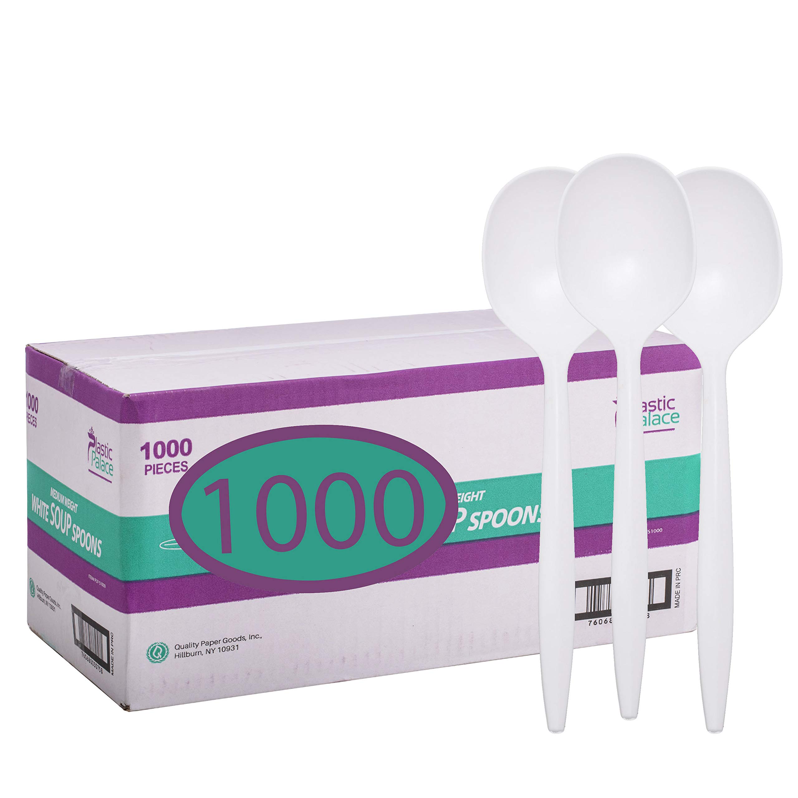 Disposable Plastic Spoons in Bulk - 1000 Count, Medium Weight White Plastic Cutlery for Soup, Desserts, Parties & Catering | Durable & Eco-Friendly