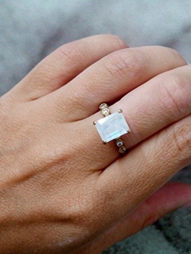 Genuine Moonstone Ring - Rectangle Wedding Ring in Gold with Natural June Birthstone Gemstone for Bridal Jewelry | Perfect for Engagement, Anniversary & Special Occasions