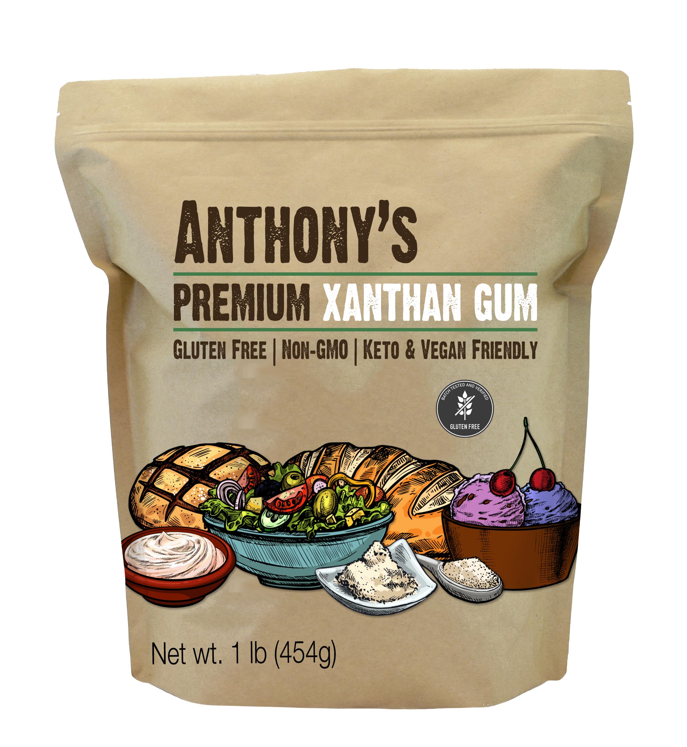 Anthony's Xanthan Gum 1 lb - Gluten Free, Keto Friendly, Non-GMO, Batch Tested - Perfect for Baking, Thickening Sauces & Gluten-Free Recipes - Made in USA