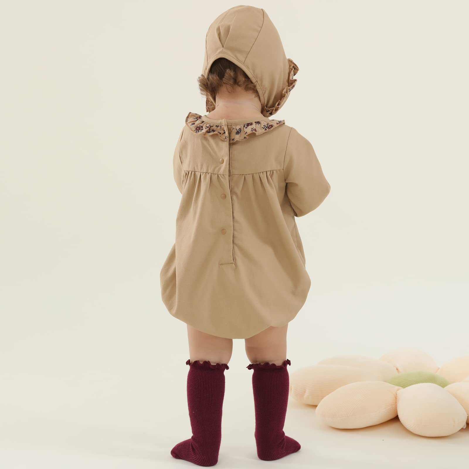 Adorable Baby Girl Long Sleeve Bubble Romper Outfit with Bonnet - Spring & Summer Toddler Clothing Set | Perfect for Playdates, Photo Shoots & Special Occasions