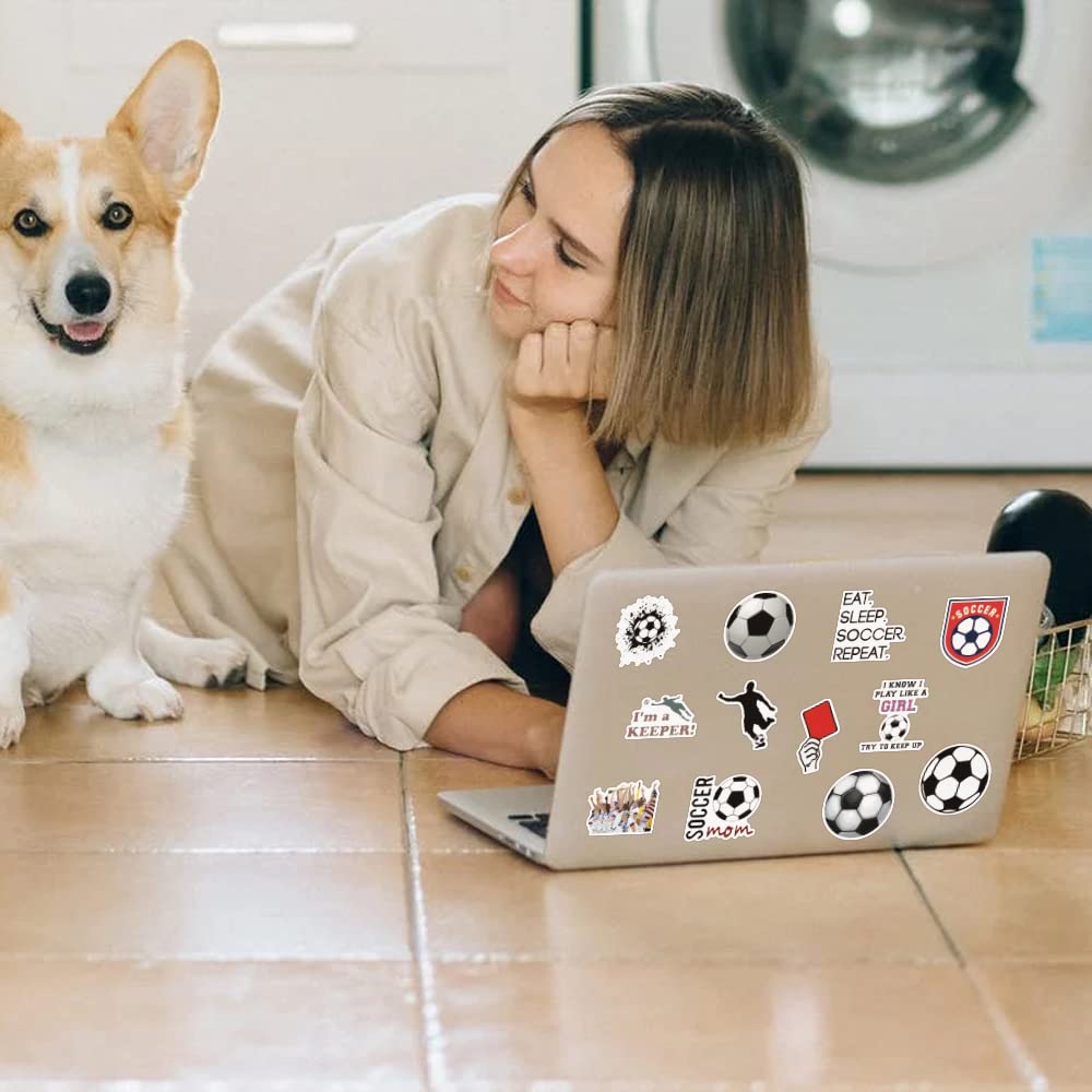 100 Pcs Waterproof Soccer Stickers - Vinyl Decals for Water Bottles, Laptops, Cars, Luggage, Cups & Phones | Durable Sports Decor for Kids, Teens & Fans | Perfect for School, Gym, Travel & Game Day