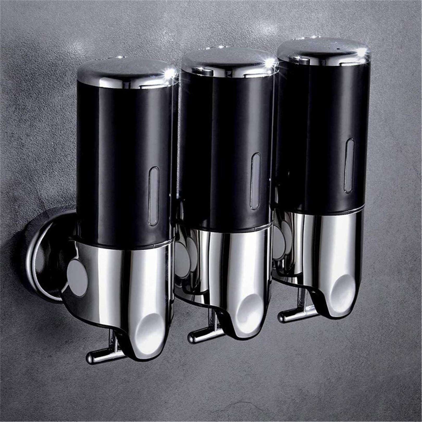 Triple Manual Shower Dispensers Wall Mount - 3X 500ml Shampoo, Body Wash & Conditioner Dispenser - Damage-Free T-Bar Metal Pump for Bathroom, Home & Hotel Use (Black) | Perfect for Shared Spaces & Spa-Like Experience
