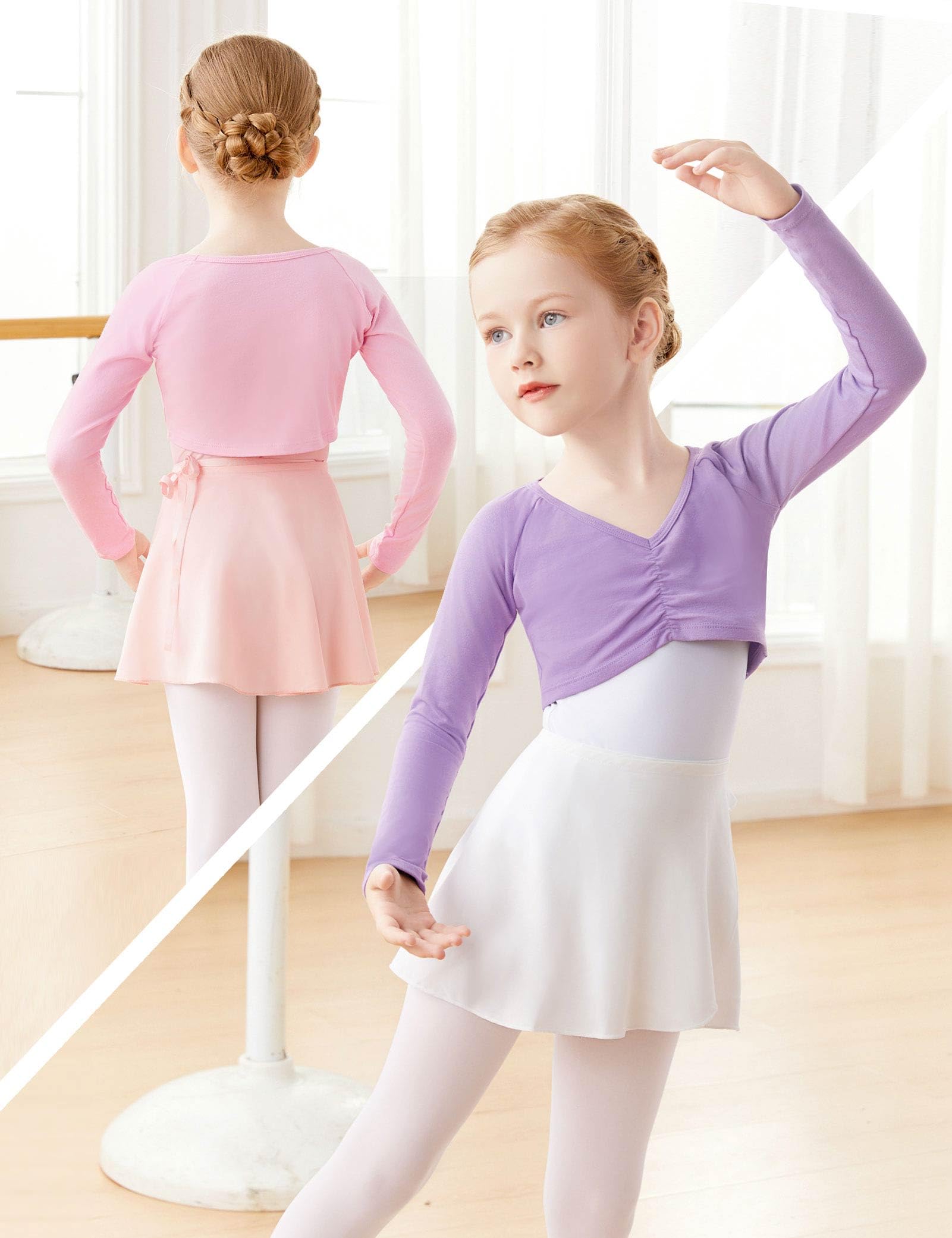 Girls Ballet Wrap Top Long Sleeve Dance Sweater - Stretchy Leotard Cover for Ballet, Jazz & Contemporary Dance Classes | Perfect for Rehearsals & Performances