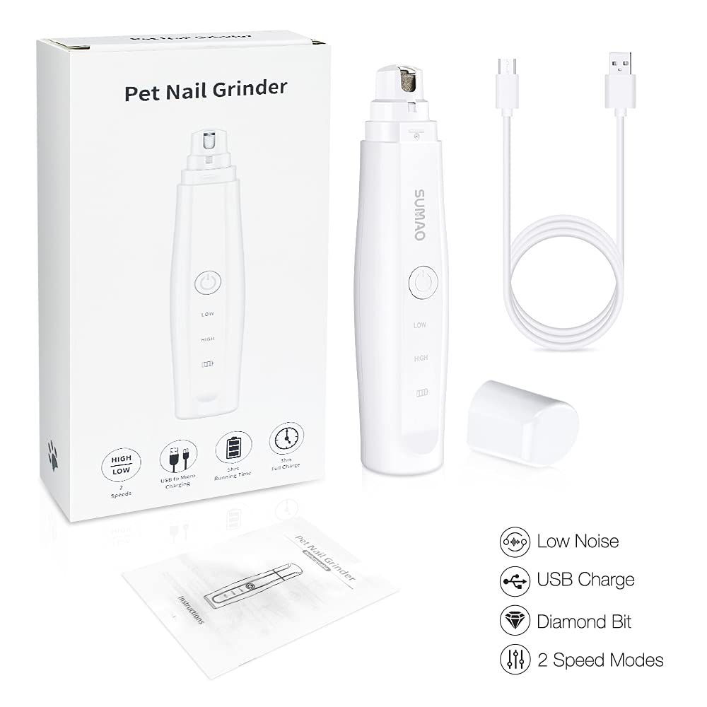 Rechargeable Electric Dog Nail Grinder & Trimmer - Painless Pet Nail Clipper for Small Medium Large Dogs & Cats (White) | Safe & Quiet Grooming Tool for Puppies, Kittens & Pets at Home