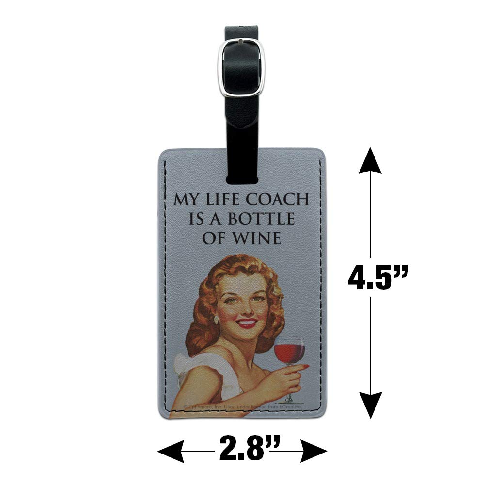 Funny Wine Lover Luggage Tag - Leather Rectangle ID Card Holder for Suitcases & Bags | Perfect for Travel, Gifts & Wine Enthusiasts