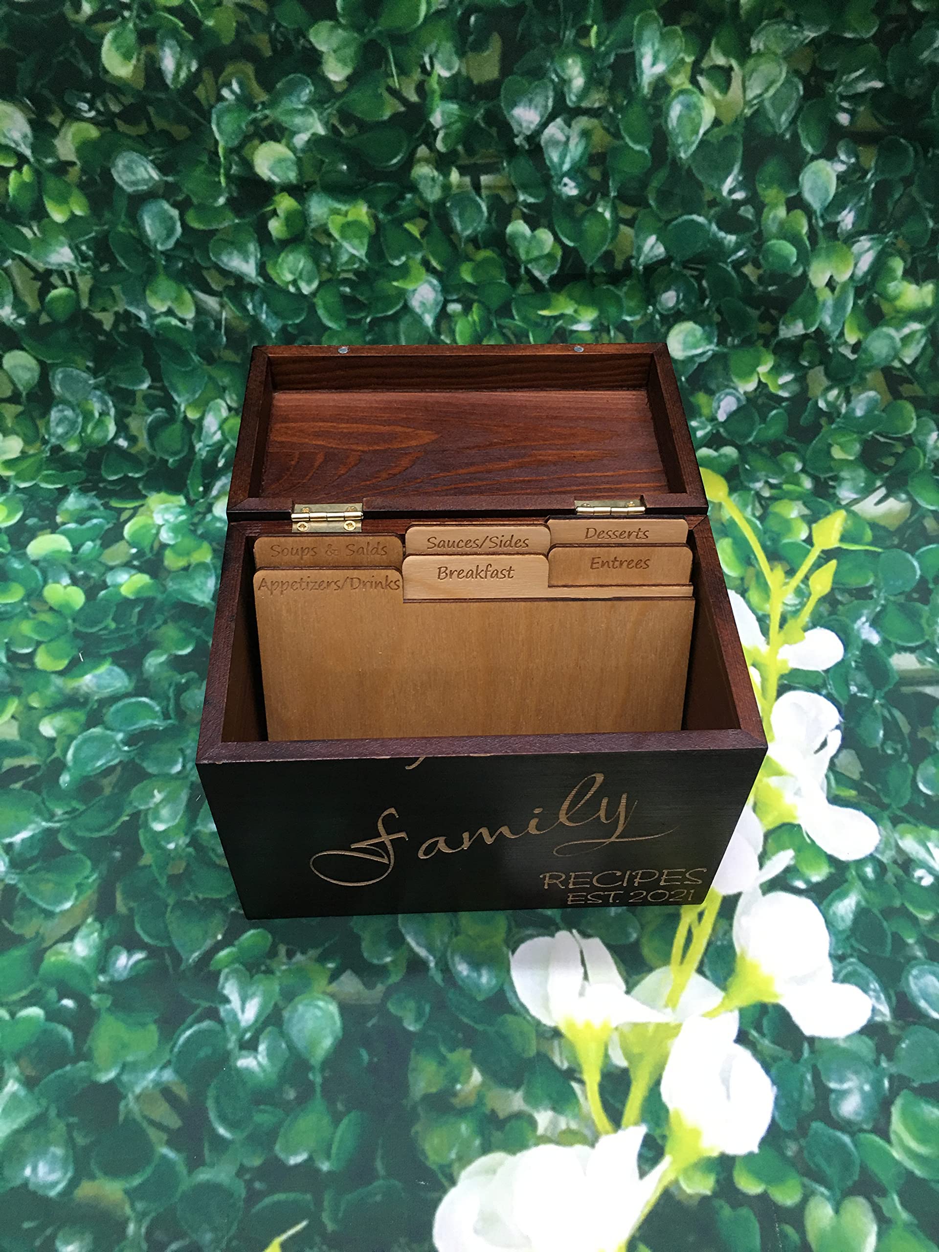 Personalized Recipe Box with Dividers - Custom Engraved Wooden Recipe Organizer in Mahogany Finish for Family & Home Kitchen Storage | Perfect for Recipe Cards, Cooking Gifts & Kitchen Organization