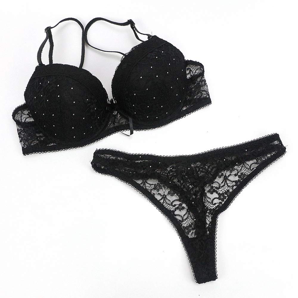 Sexy Push Up Lace Bra and Bikini Panties Set for Women - Comfortable Lingerie Underwear Set with Floral Lace Design - Perfect for Valentine's Day, Honeymoon and Romantic Nights