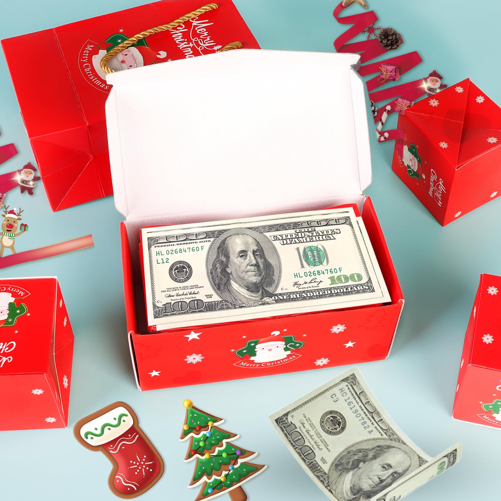 Explosion Money Gift Box - Unique Folding Pop-Up Cash Present for Christmas | Surprise Gift Box for Birthdays, Anniversaries & Holidays (12 Bounces, Red Christmas Theme)