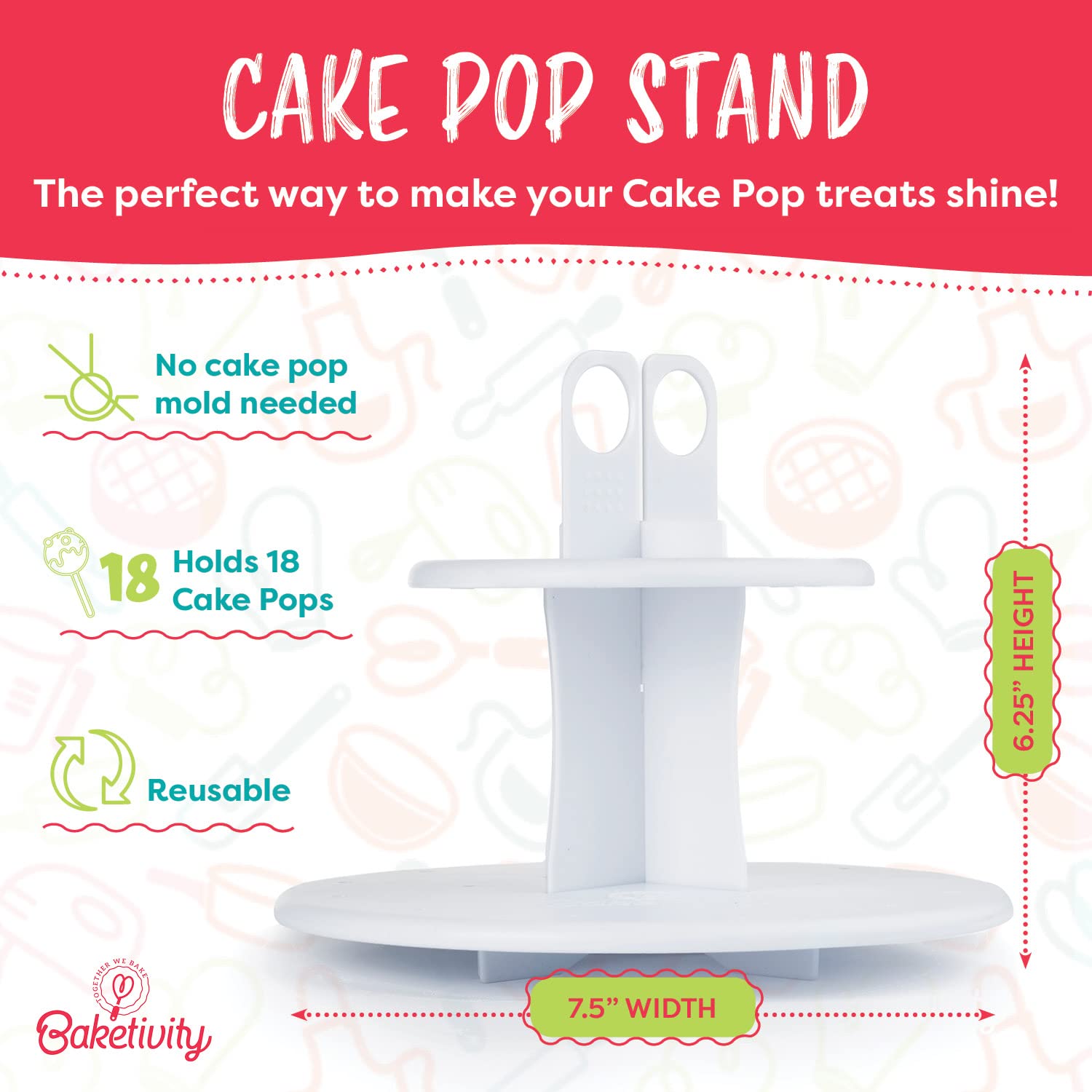 Baketivity Cake Pop Stand - Plastic Lollipop Holder for Cake Pops | No Mold Needed | Perfect for Birthday Parties, Baby Showers & Wedding Dessert Displays