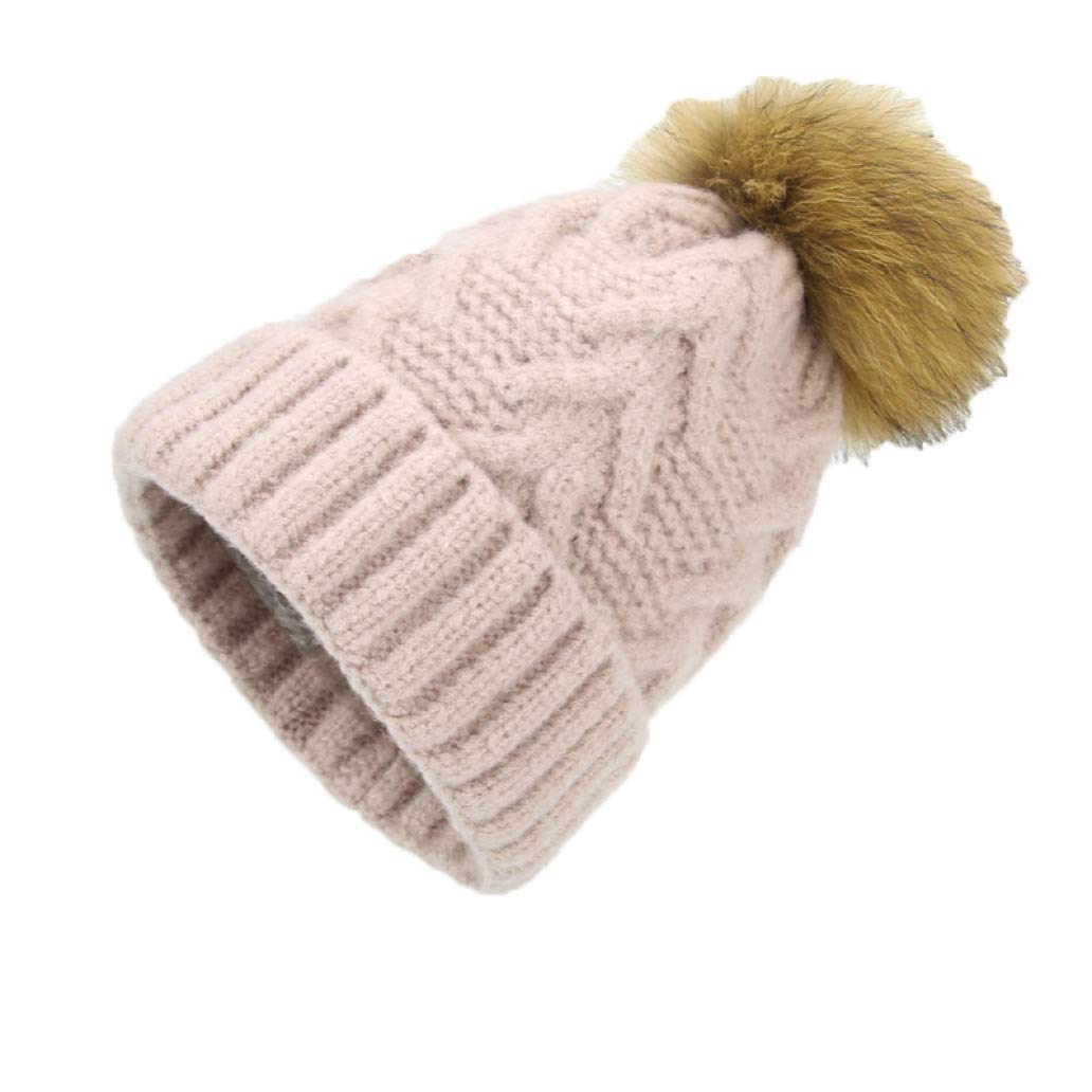 ASO-SLING Women's Chunky Knit Slouchy Beanie Hat with Faux Fur Pom Pom - Winter Warm Skull Cap for Skiing, Snowboarding & Outdoor Activities