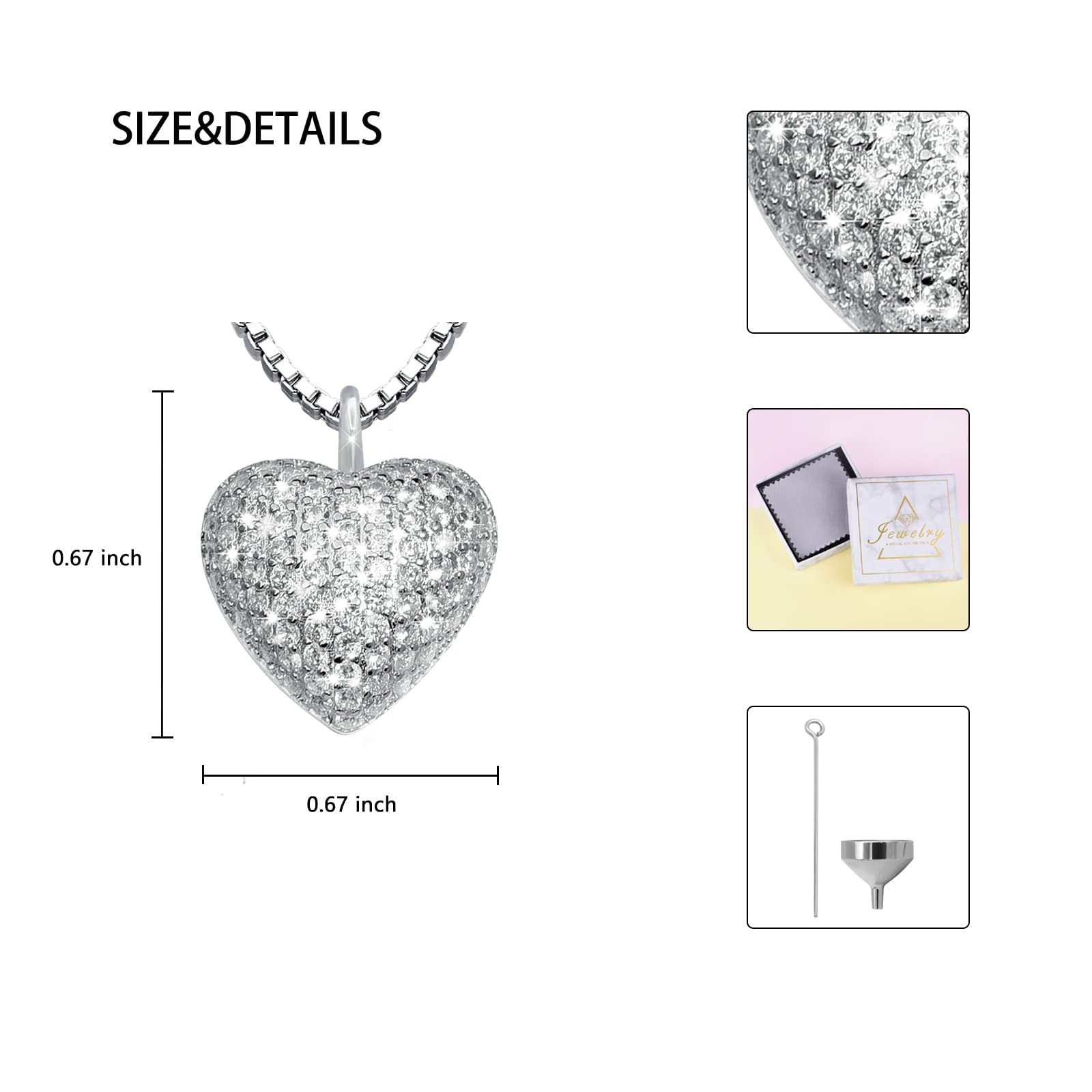 925 Sterling Silver Cremation Necklace with CZ Heart Urn Pendant - Memorial Jewelry for Ashes of Loved Ones & Pets - Thoughtful Sympathy Gift for Women - Perfect for Funerals, Memorial Services & Keeping Memories Close