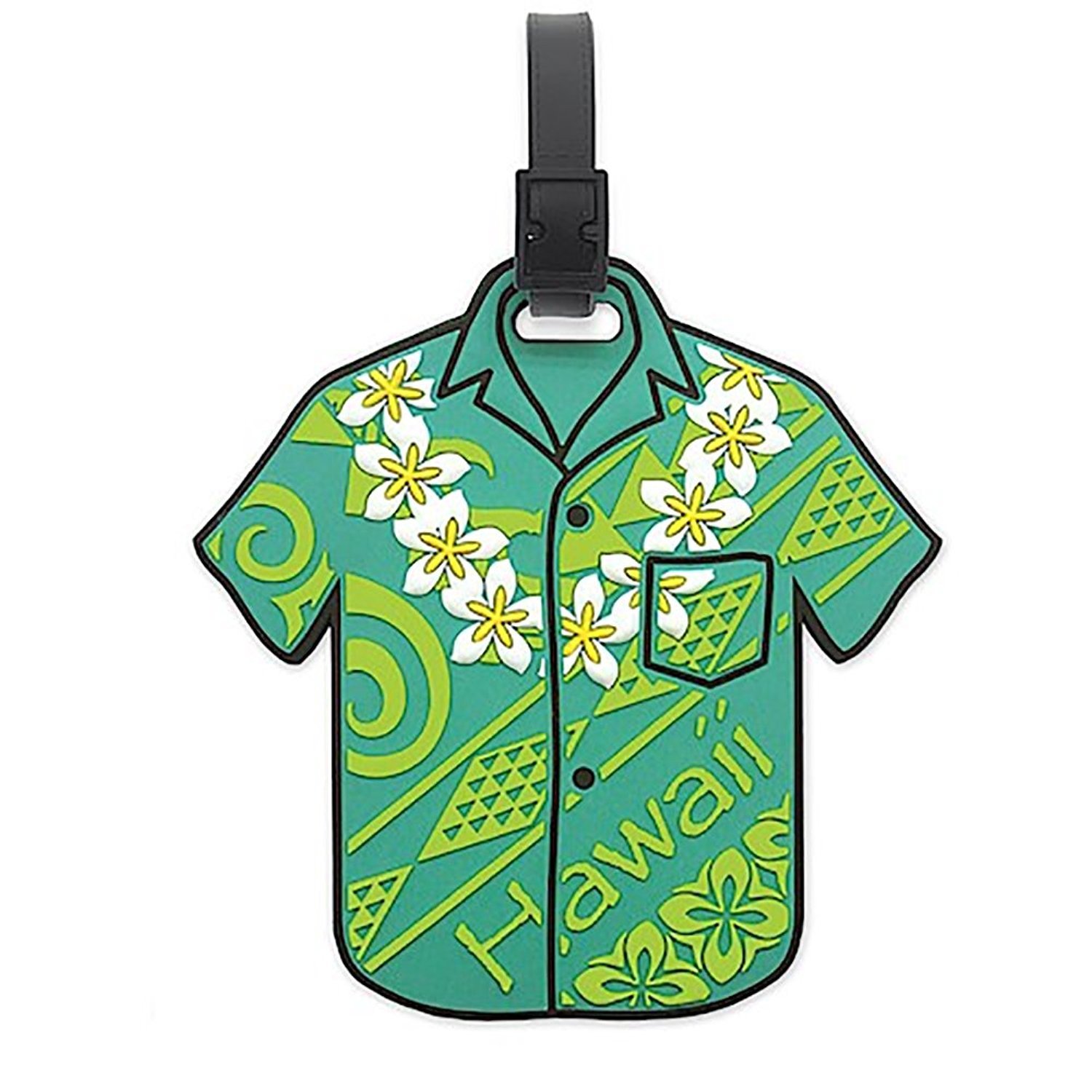 Custom PVC ID Luggage Tag with Aloha Shirt Design - Durable Green Travel Accessory for Suitcases, Backpacks & Carry-On Bags | Perfect for Vacations, Business Trips & Beach Getaways