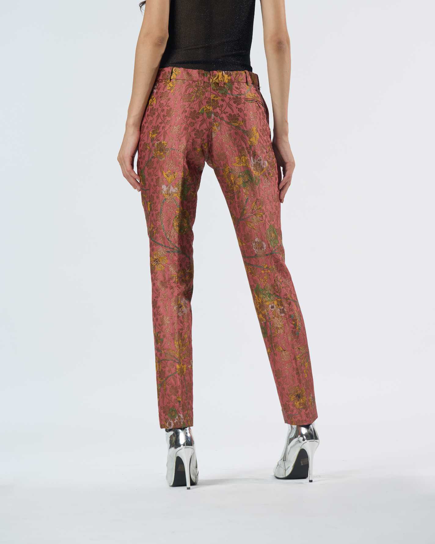 Elegant Silk Brocade Pants with Rose Pattern - Classic Women's Trousers for Formal Occasions & Evening Events
