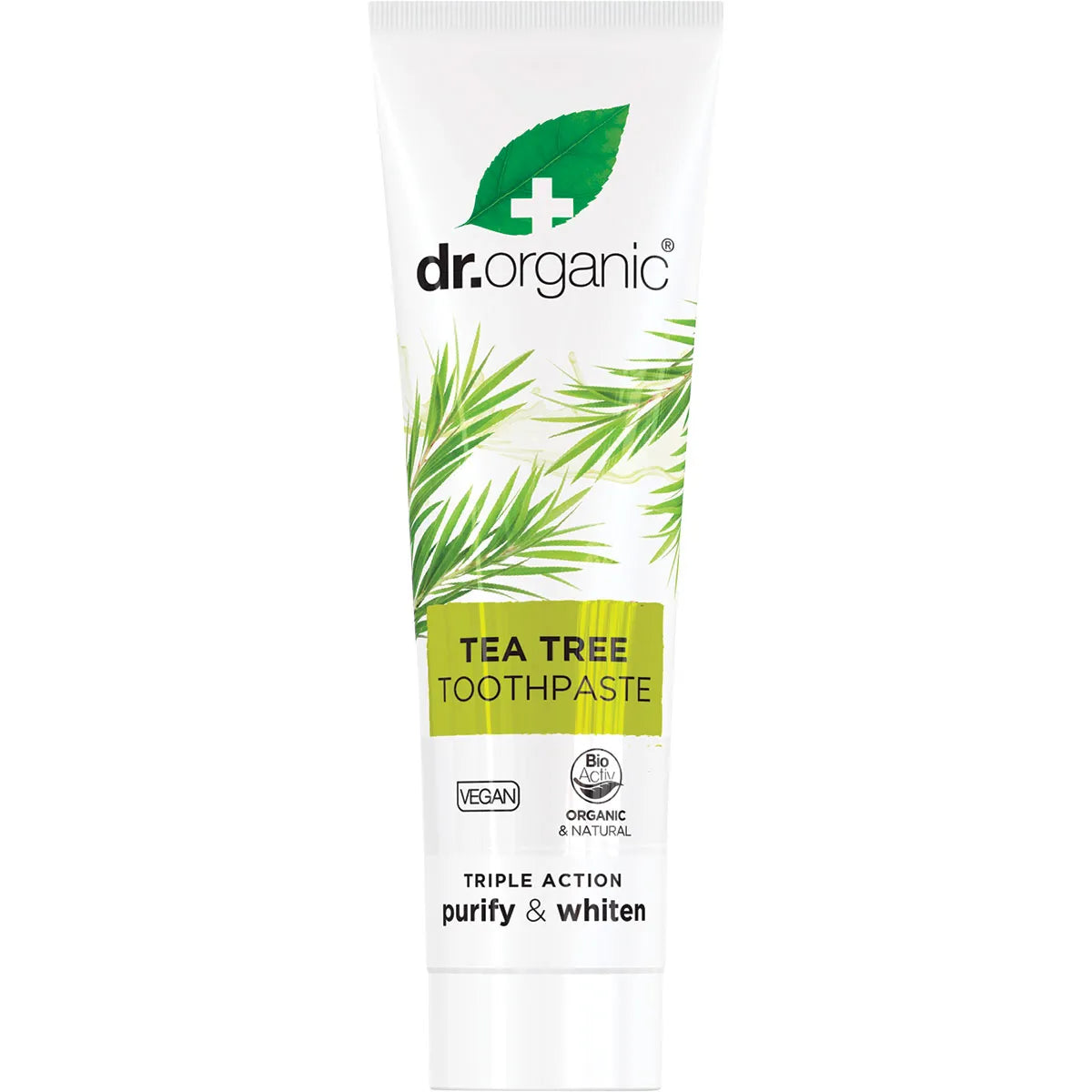 Dr Organic Tea Tree Purifying Toothpaste - Natural & Fluoride-Free for Sensitive Teeth & Fresh Breath - Perfect for Daily Oral Care & Travel