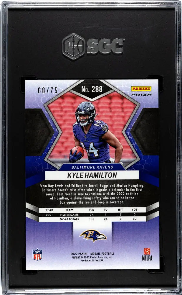 2022 Panini Mosaic Kyle Hamilton RC Rookie Blue No Huddle Prizm SGC 10/75 - Rare Football Trading Card for Collectors & Sports Fans - Perfect for Display, Investment & Fantasy Sports Enthusiasts