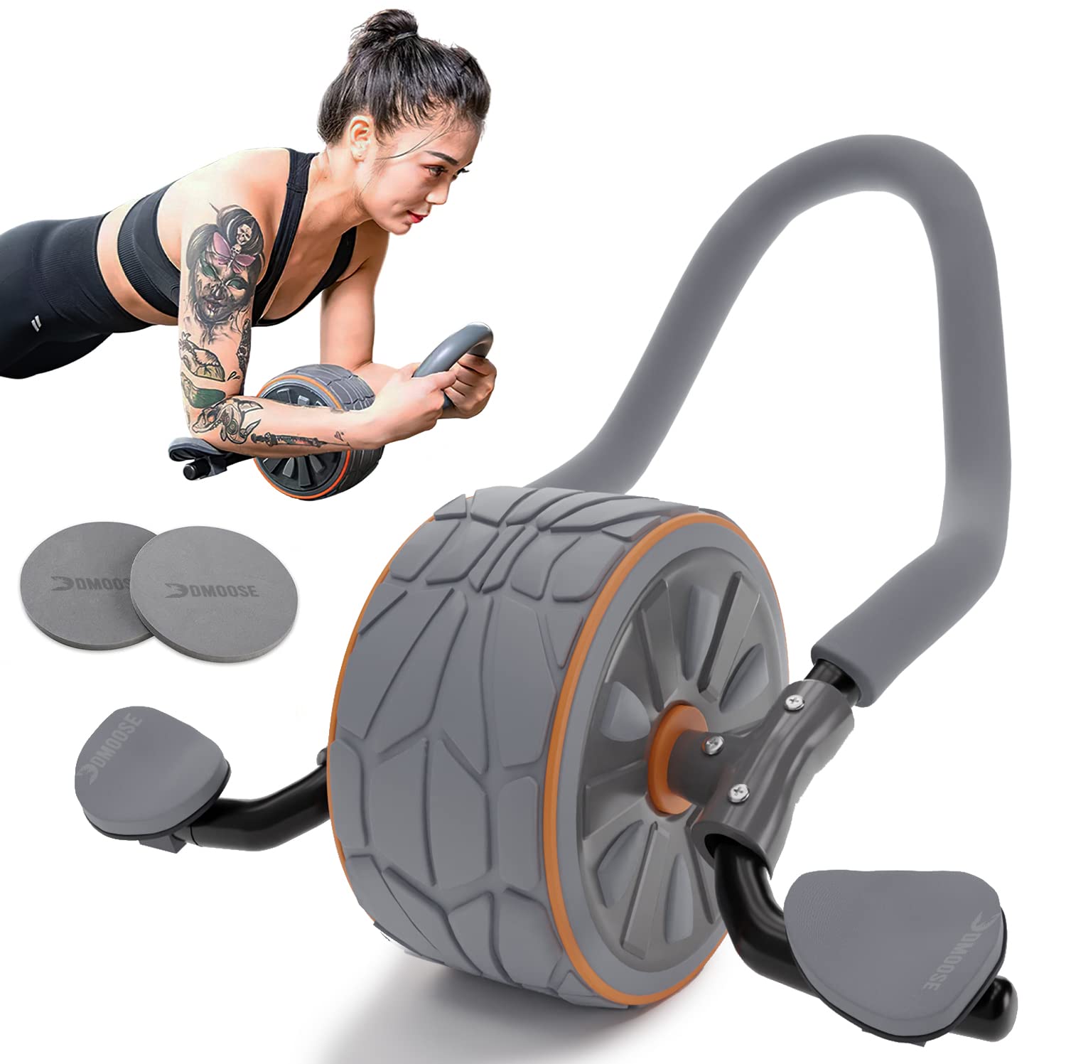 DMoose Ab Roller Wheel - Core Strength Training Equipment for Abs & Home Gym Workouts with Knee Pad - Perfect for Home Fitness, Core Exercises & Abdominal Training (Grey) - Ideal for Home Gym, Office Workouts & Full Body Fitness Routines