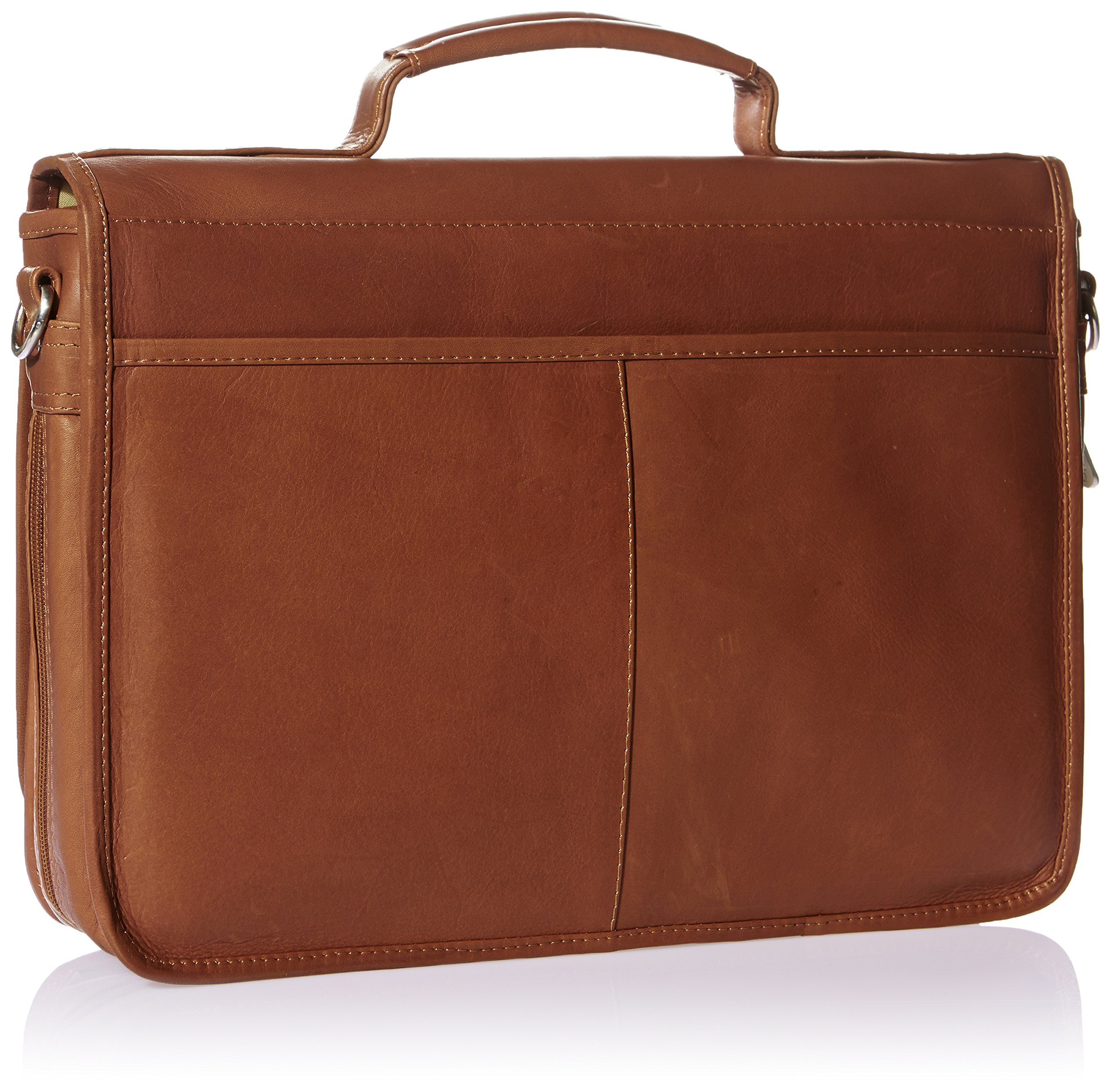 Premium Double Loop Expandable Laptop Briefcase - Saddle Brown Leather Business Bag for 15.6