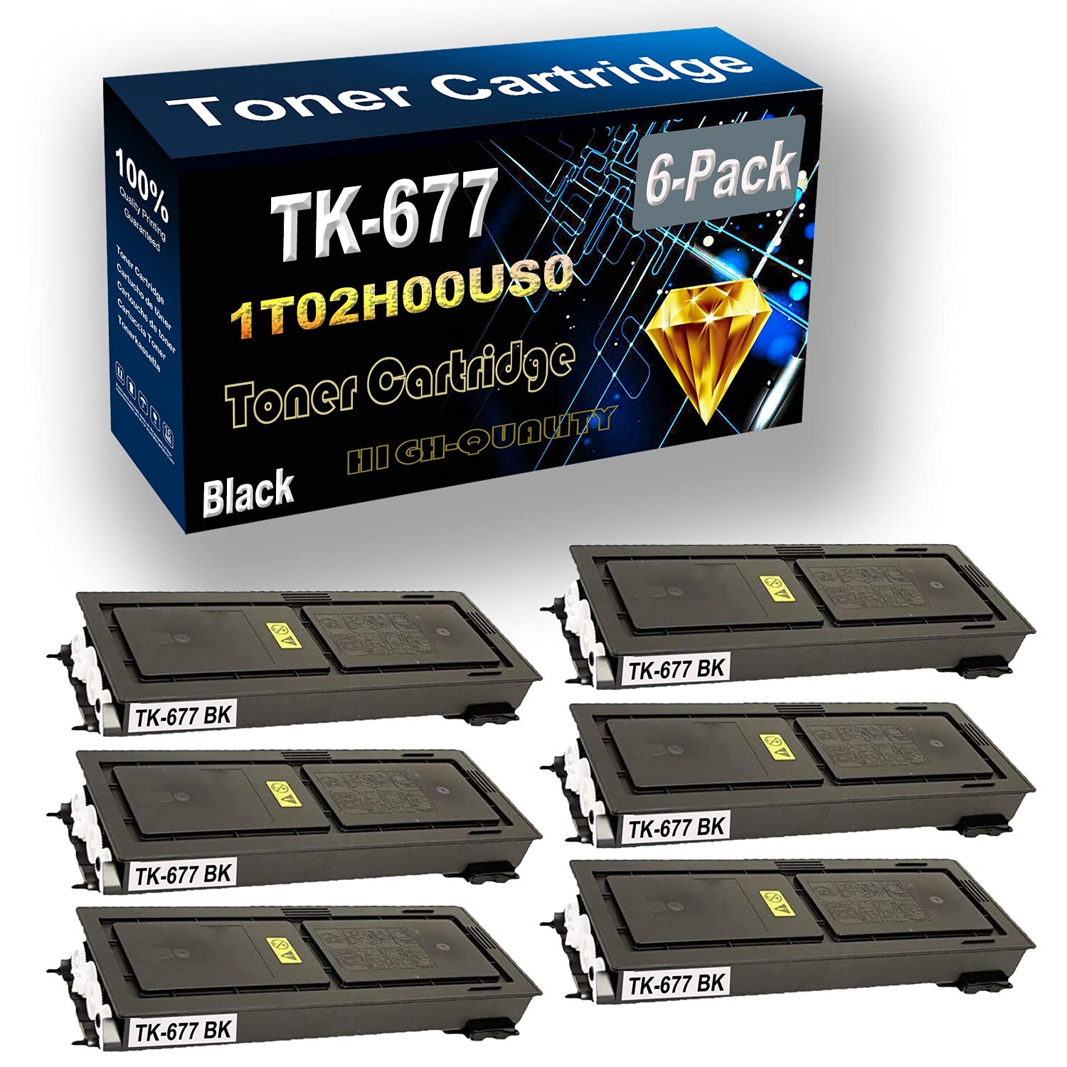 6-Pack Black Compatible Toner Cartridge Replacement for Kyocera TK677 TK-677 (1T02H00US0) | Works with Kyocera KM-2540, KM-2560, KM-3040, KM-3060 & TASKalfa 300i Printers | High-Yield Printing for Office & Home Use