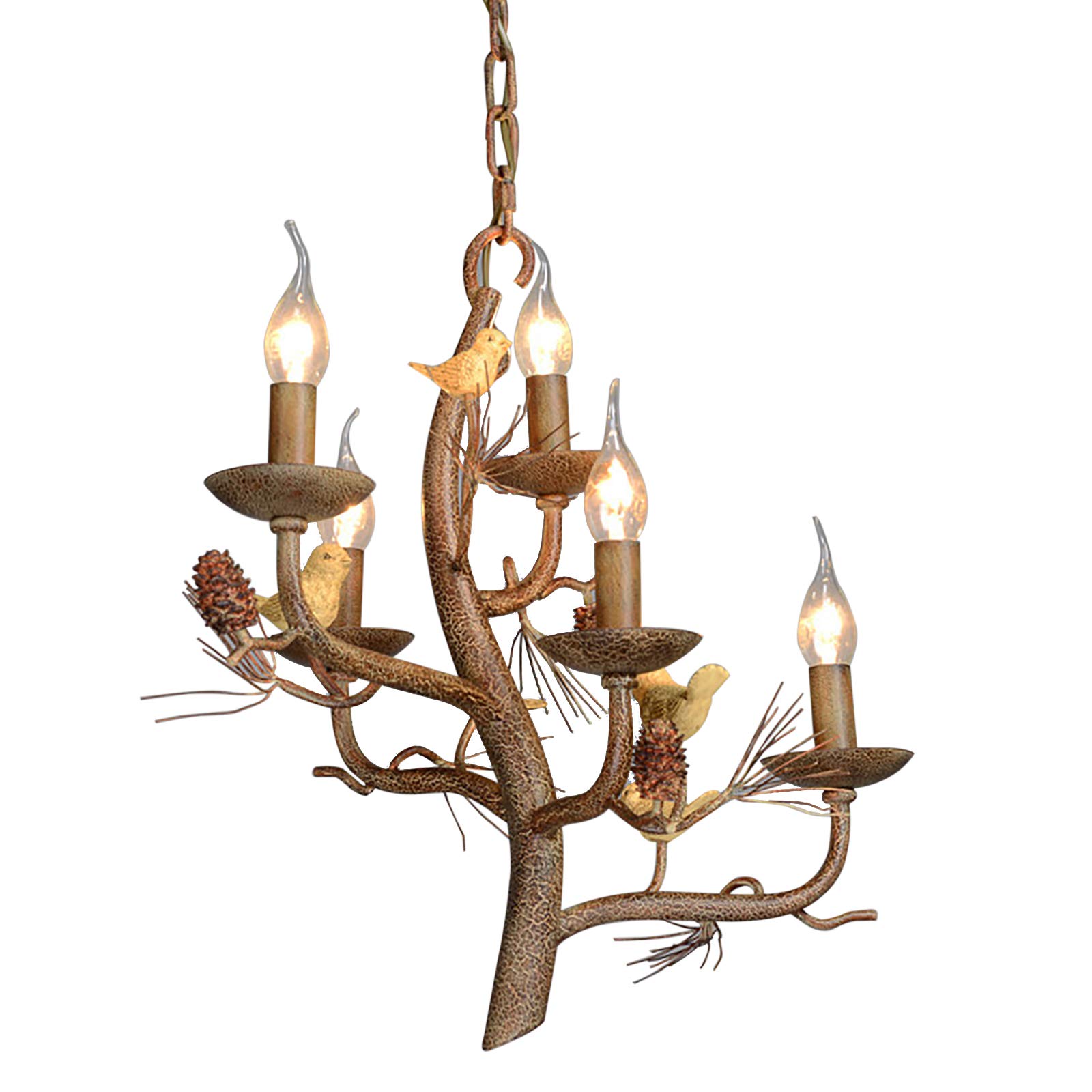Vintage Antler Chandelier - 5-Light Rustic Ceiling Pendant Lamp with Bird & Candle LED Design, Deer Hunter Cabin Lighting Fixture for Rustic Home Decor, Hunting Lodge or Camping Cabin Gifts