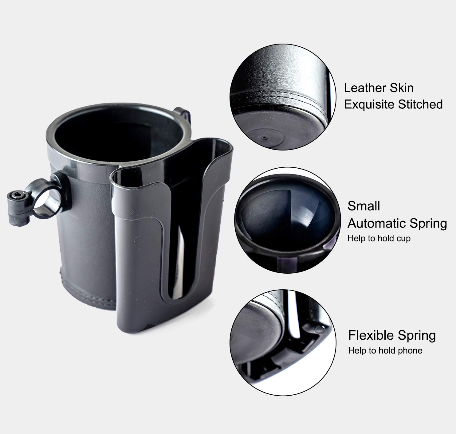 **Black Bike Cup Holder with Phone & Keys Mount - Handlebar Drink Holder for Water Bottles & Beer - Perfect for Cycling, Commuting & Outdoor Adventures**