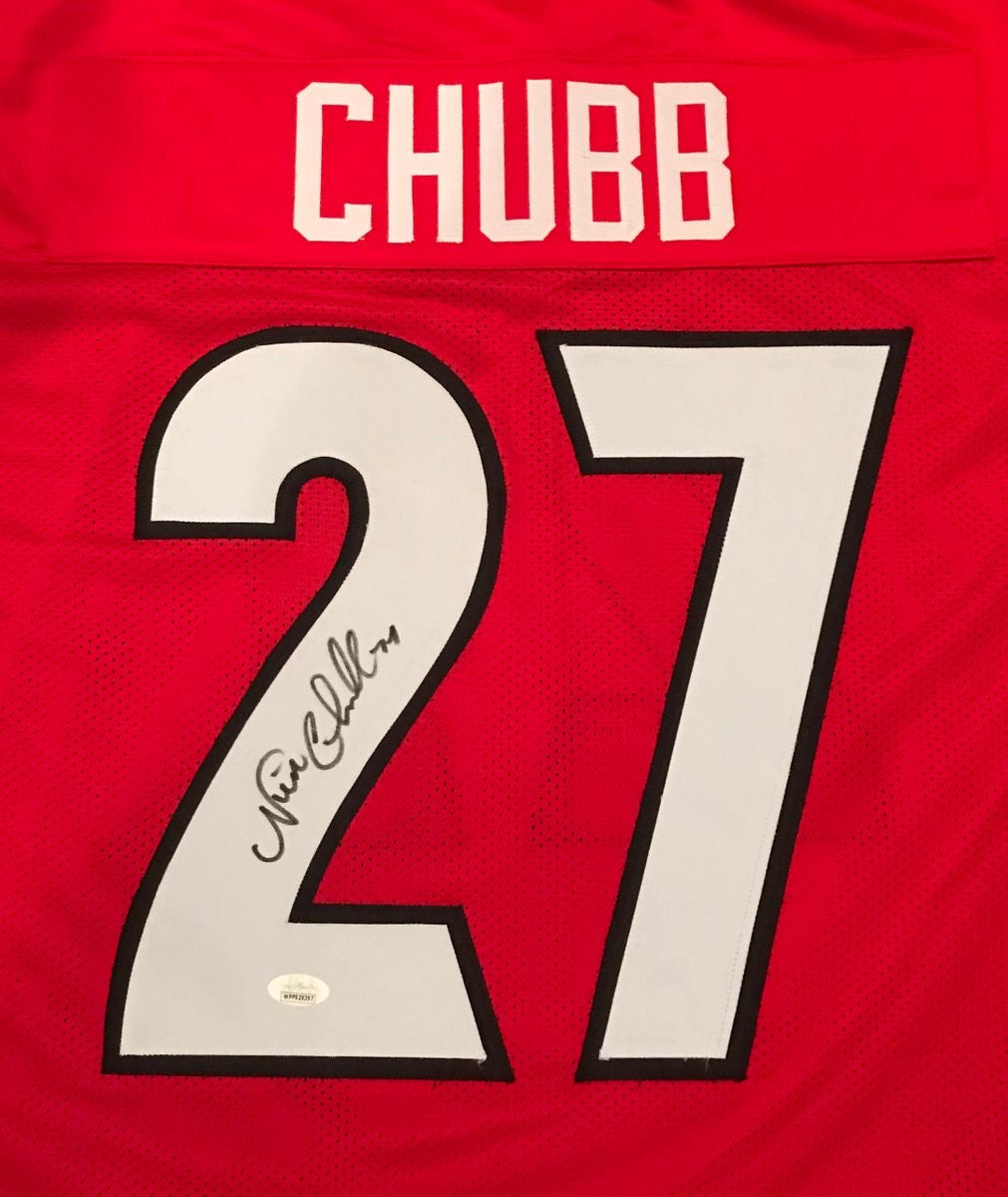Nick Chubb Autographed Georgia Bulldogs Red Football Jersey - Authentic Signed Collectible for Fans & Memorabilia - Perfect for Game Day, Display, and Gifting