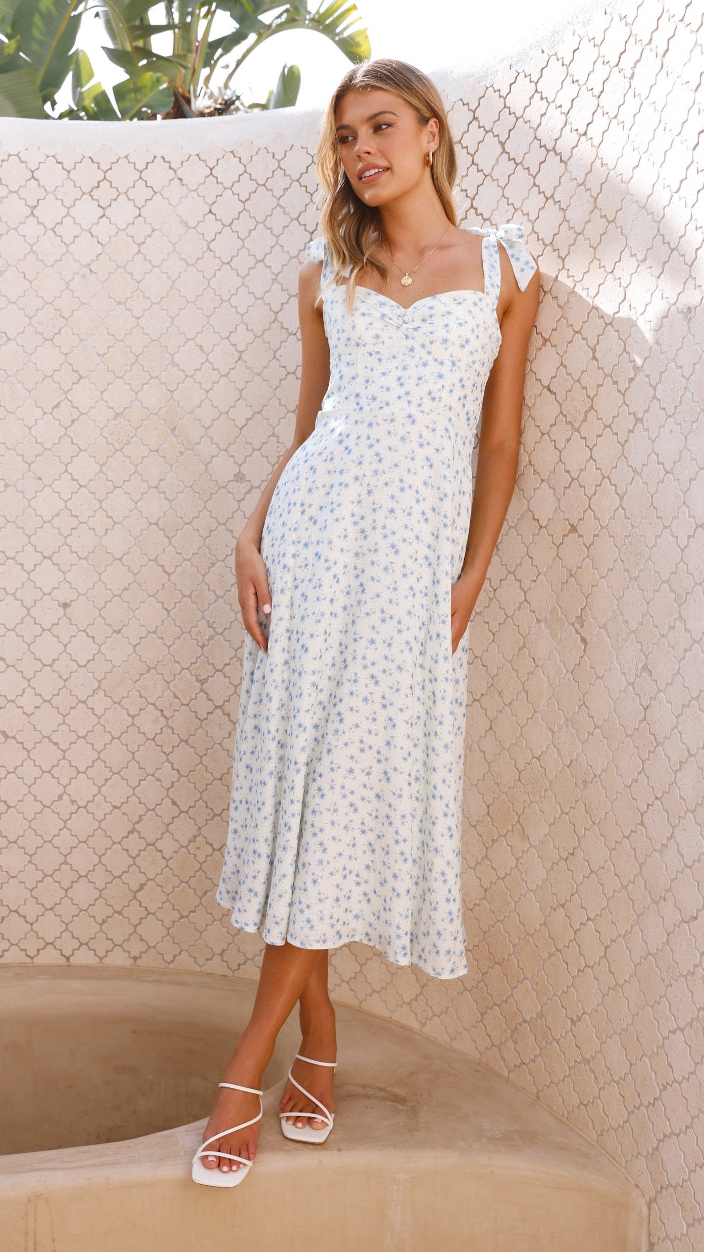 Blakely Midi Dress - Blue Floral Print Women's Summer Dress for Casual Wear, Office & Date Night | Lightweight & Comfortable
