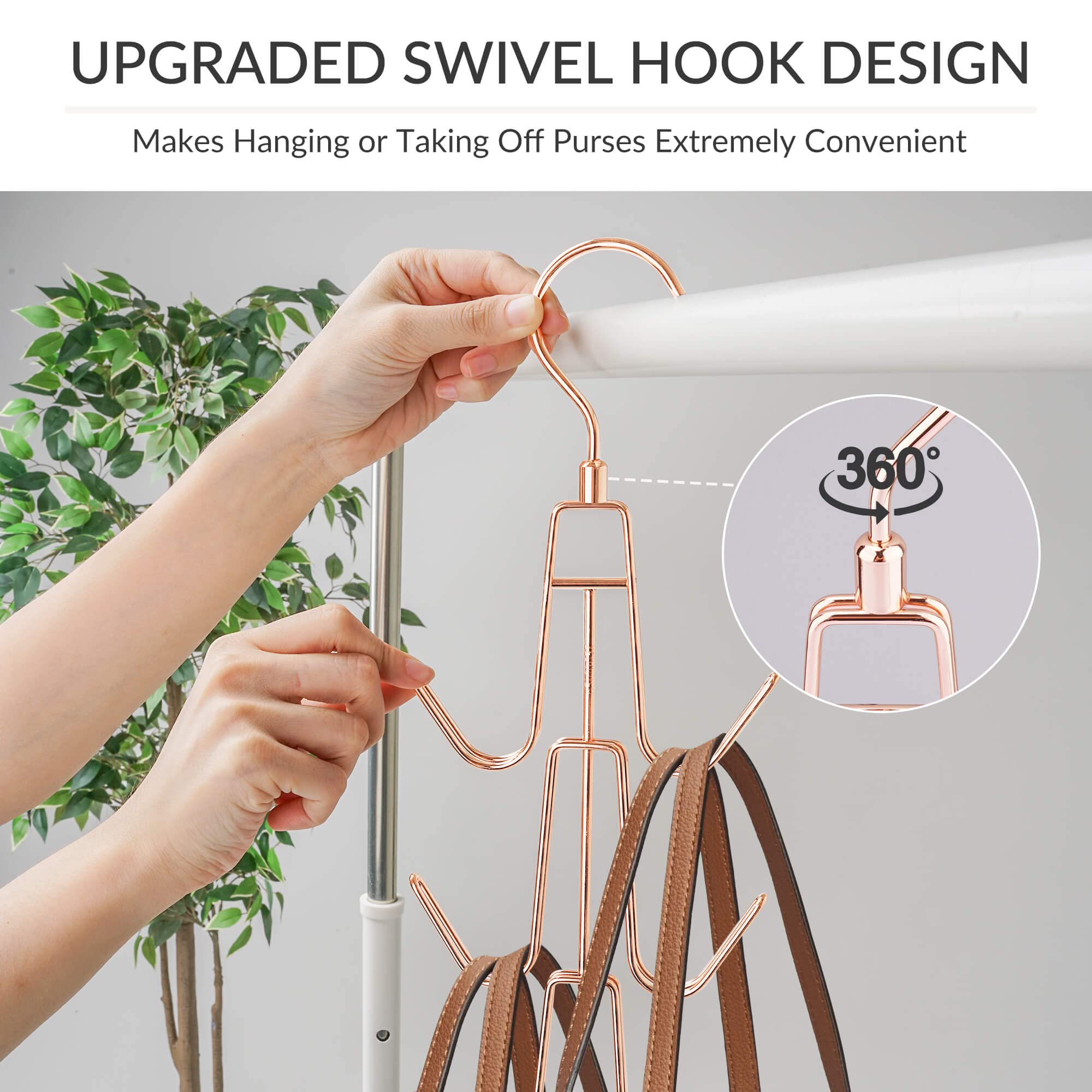 ZEDODIER 2 Pack Rose Gold Purse Hanger Organizer - Metal Handbag & Backpack Storage Hook for Closet - Keep Purses Visible & Protected - Space Saving Bag Holder for Home, Office & Travel Organization