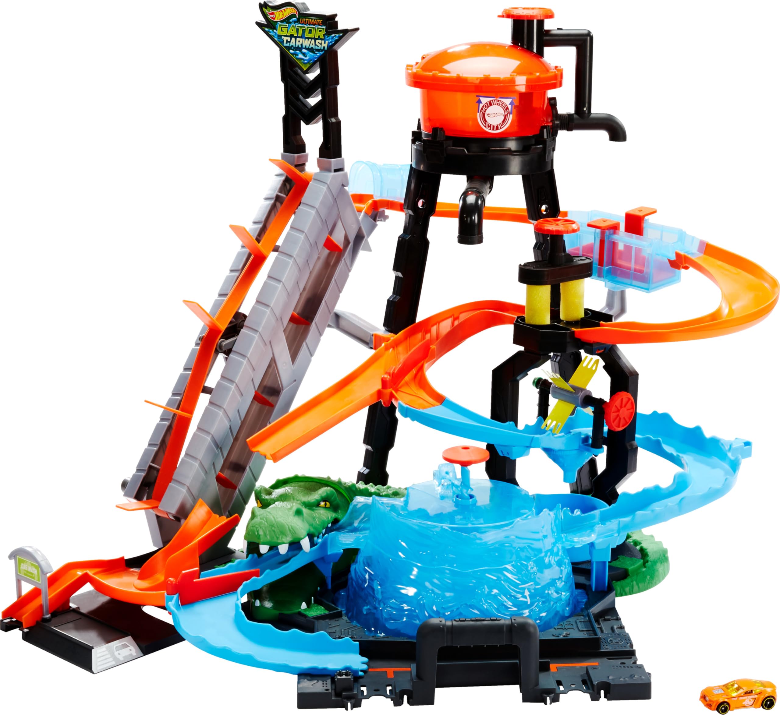 Hot Wheels City Car Wash Playset with Giant Gator Toy - Interactive Race Track for Kids, Die-Cast Vehicle Playset - Perfect for Pretend Play & Car Racing Games at Home