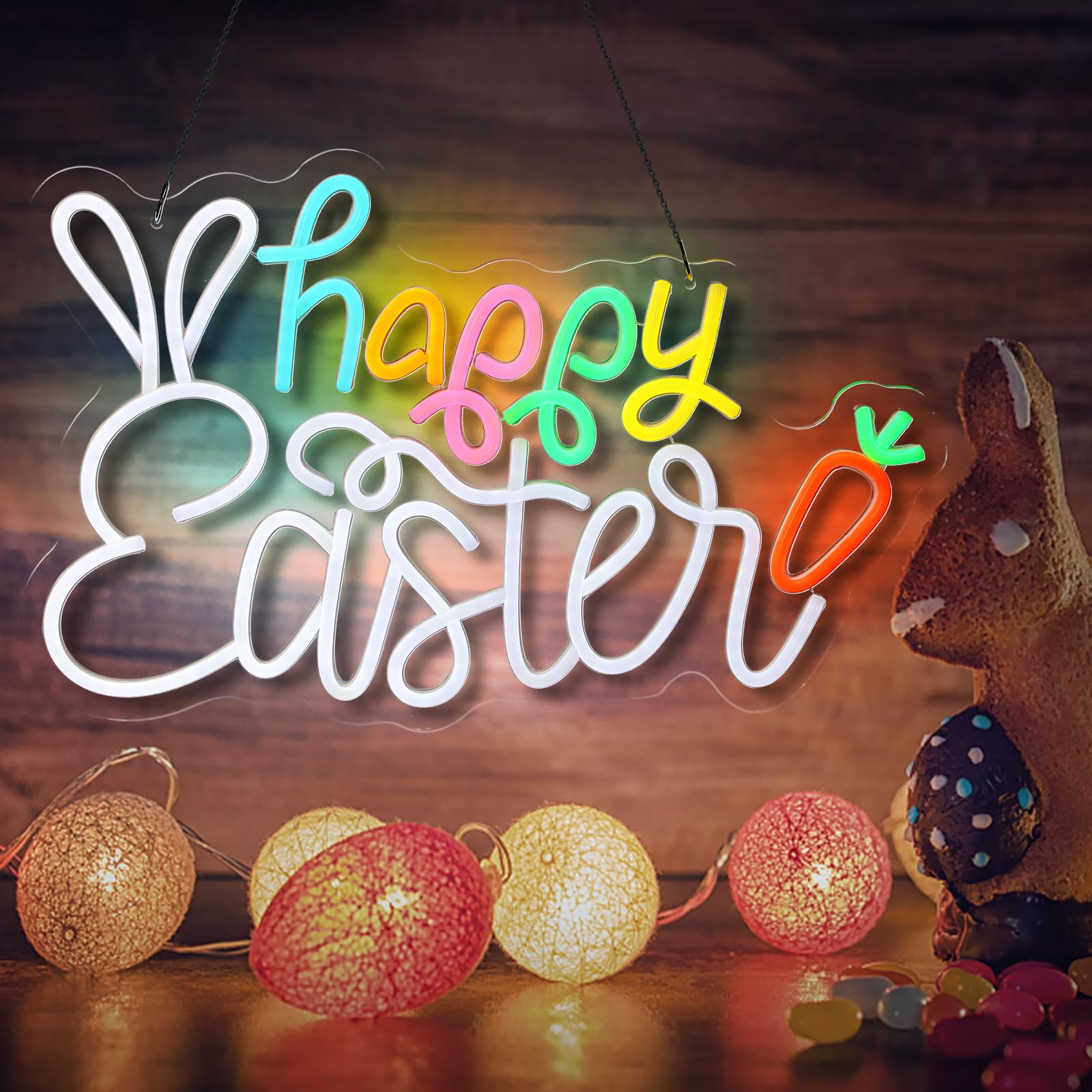 Happy Easter LED Neon Sign - Dimmable Wall & Yard Decor for Spring, Easter Party & Lawn Decoration (17x11in) - Perfect for Indoor & Outdoor Easter Celebrations