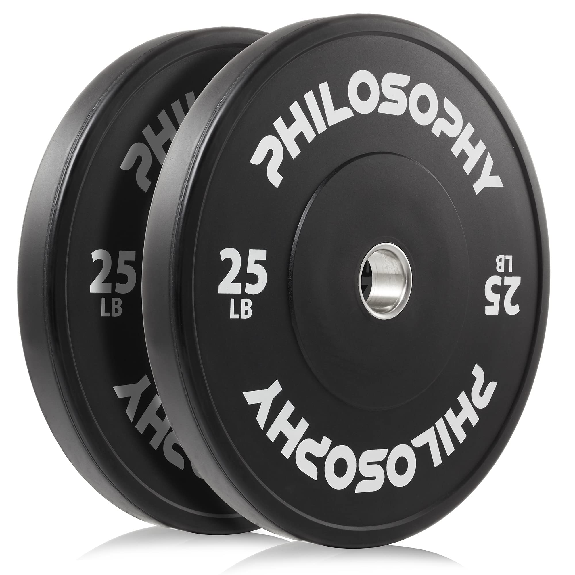 Olympic 2-Inch Rubber Bumper Plates - Set of 2 Black Gym Weight Plates for CrossFit, Powerlifting & Home Workouts
