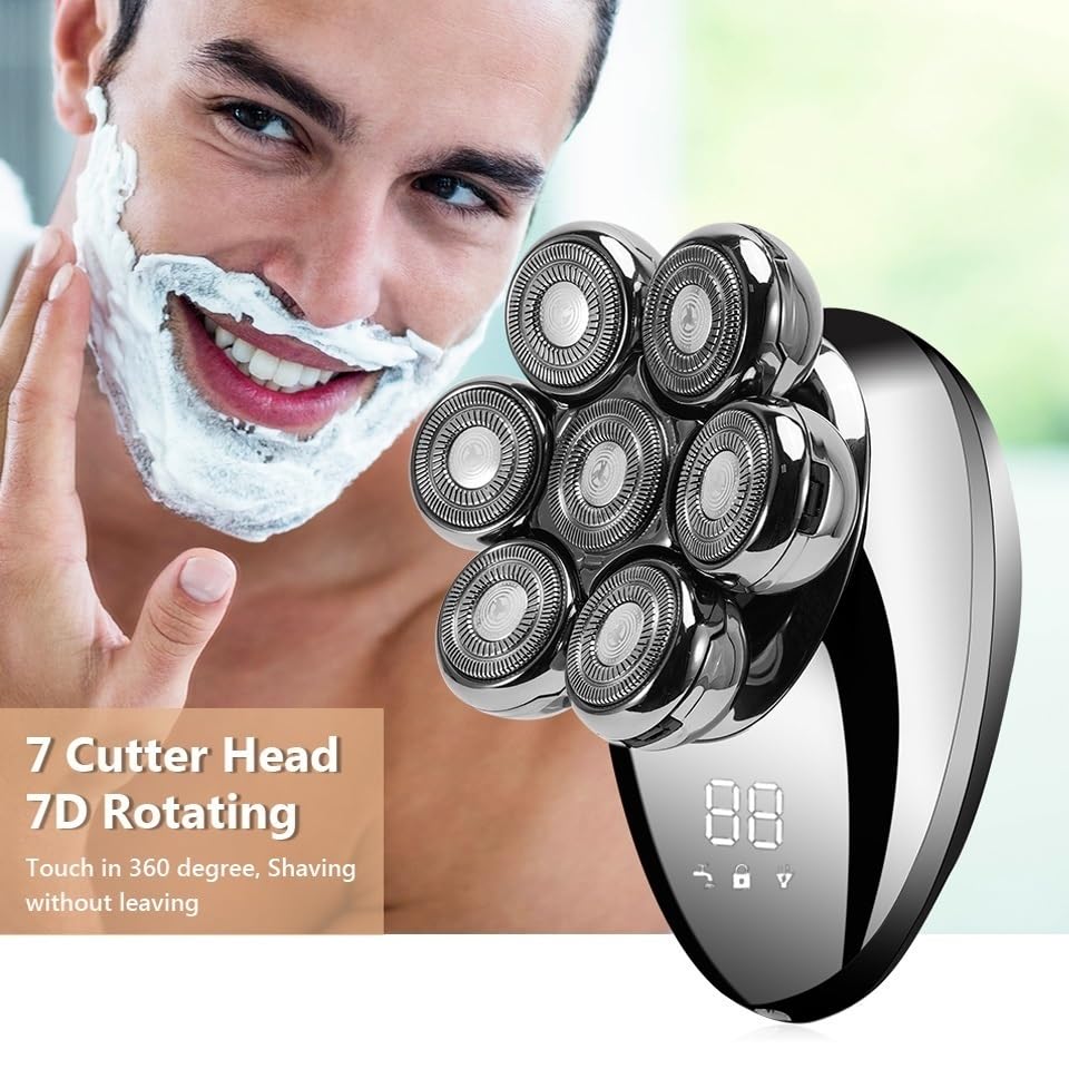 7D Floating Head Electric Razor for Men - 5-in-1 Rechargeable Waterproof Shaver with 7 Independent Cutters, Silver | Perfect for Travel, Gym & Daily Grooming