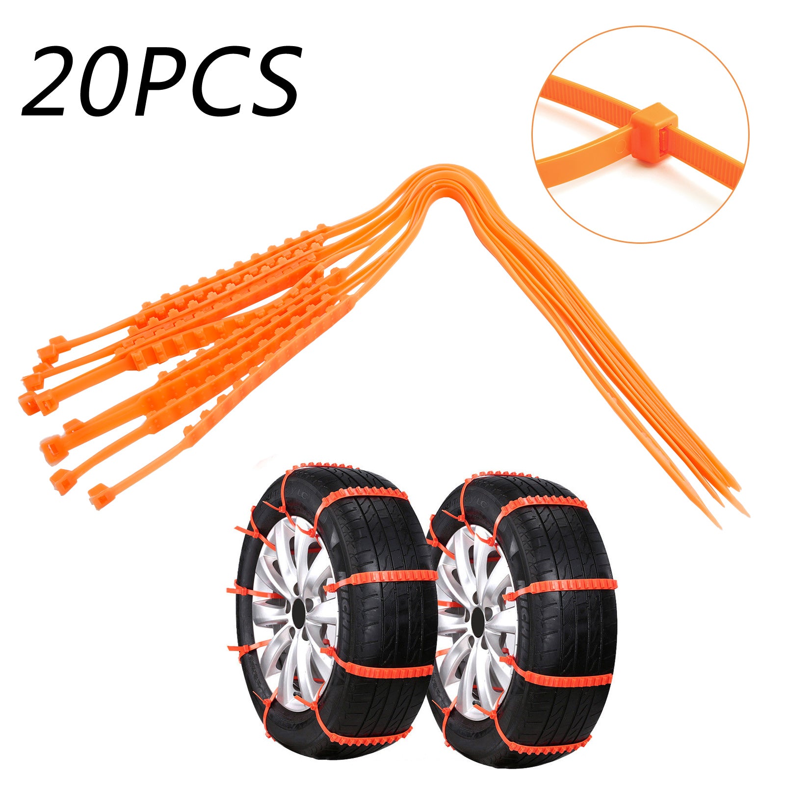 10/20/40PCS Heavy Duty Snow Tire Chains - Anti-Skid Traction Belts for Cars, Trucks & SUVs | Winter Emergency Driving Safety Gear (Orange) - Perfect for Icy Roads, Mountain Trips & Snowy Commutes