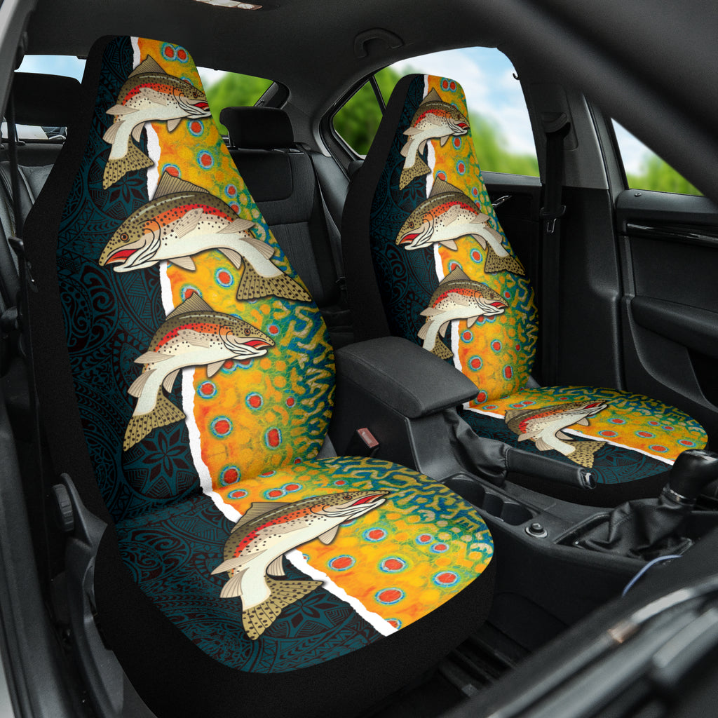 Premium Trout Fish Pattern Car Seat Covers - Waterproof & Durable Auto Accessories for Truck, SUV, Sedan - Perfect Gift for Fishing Enthusiasts & Outdoor Lovers (Use for Road Trips, Camping, Daily Commute)
