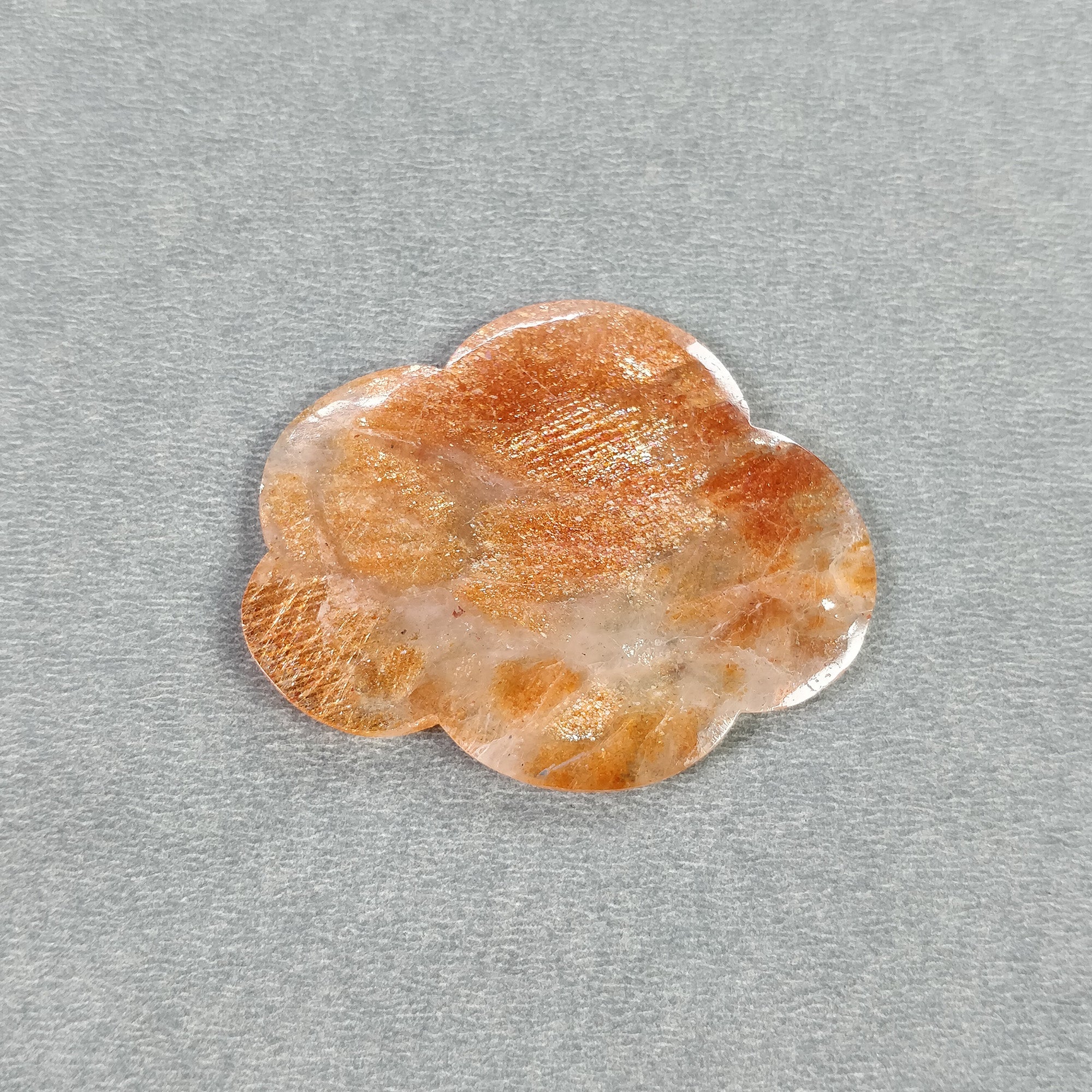 Natural Untreated Chatoyant Orange Sunstone Gemstone Carving - 50.65cts Hand Carved Cloud Shape 47x38mm | Healing Crystal, Jewelry Making, Meditation Stone | With Authenticity Video