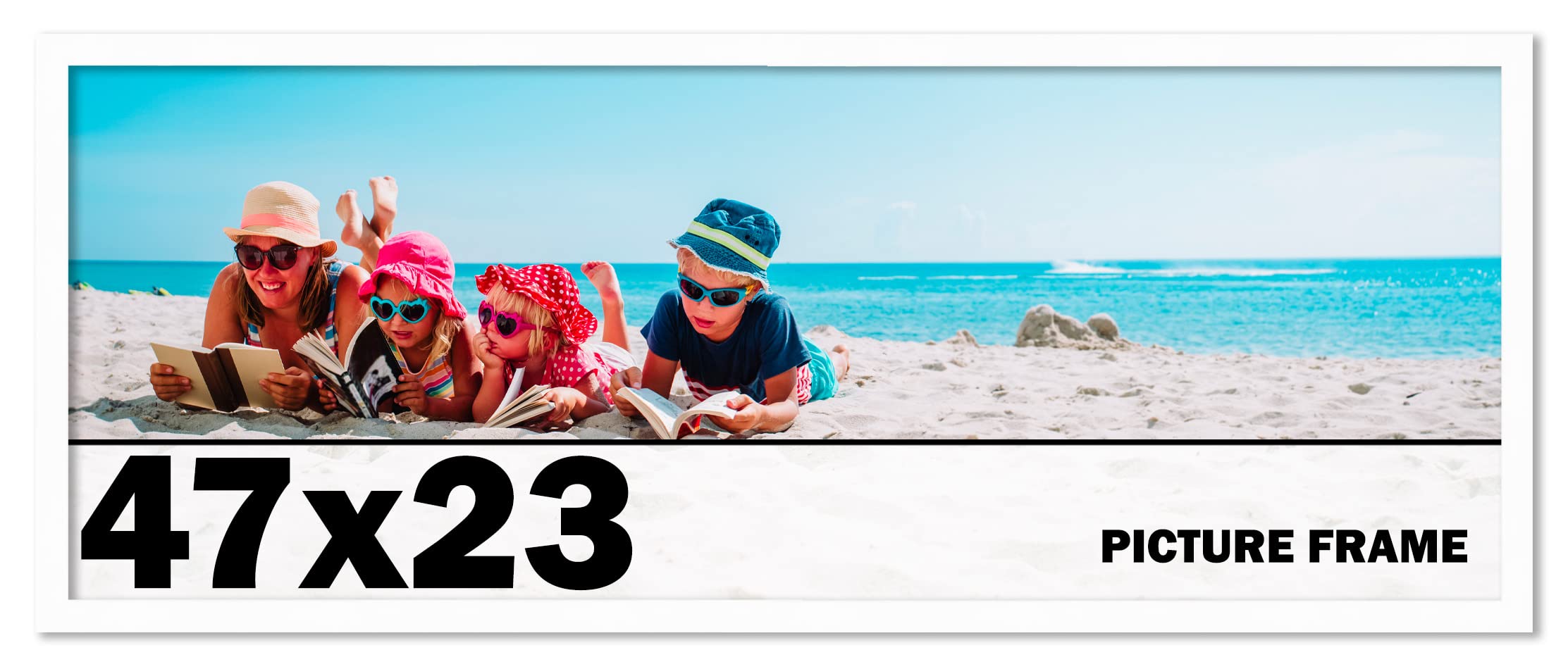 47x23 Inch White Solid Wood Picture Frame with UV Acrylic Shatter Guard & Acid-Free Backing - Perfect for Family Photos, Wall Decor, and Home Office Display