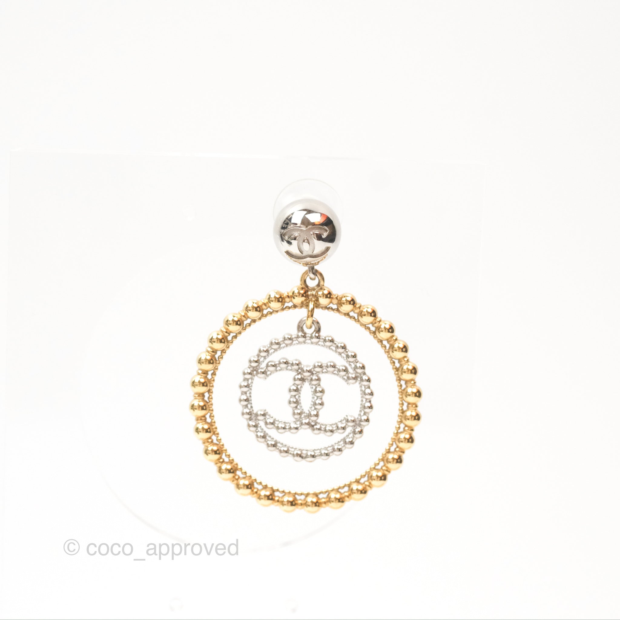Chanel CC Hoop Drop Earrings in Silver & Gold Tone - 22C Collection | Luxury Fashion Jewelry for Women, Perfect for Parties, Weddings & Special Occasions