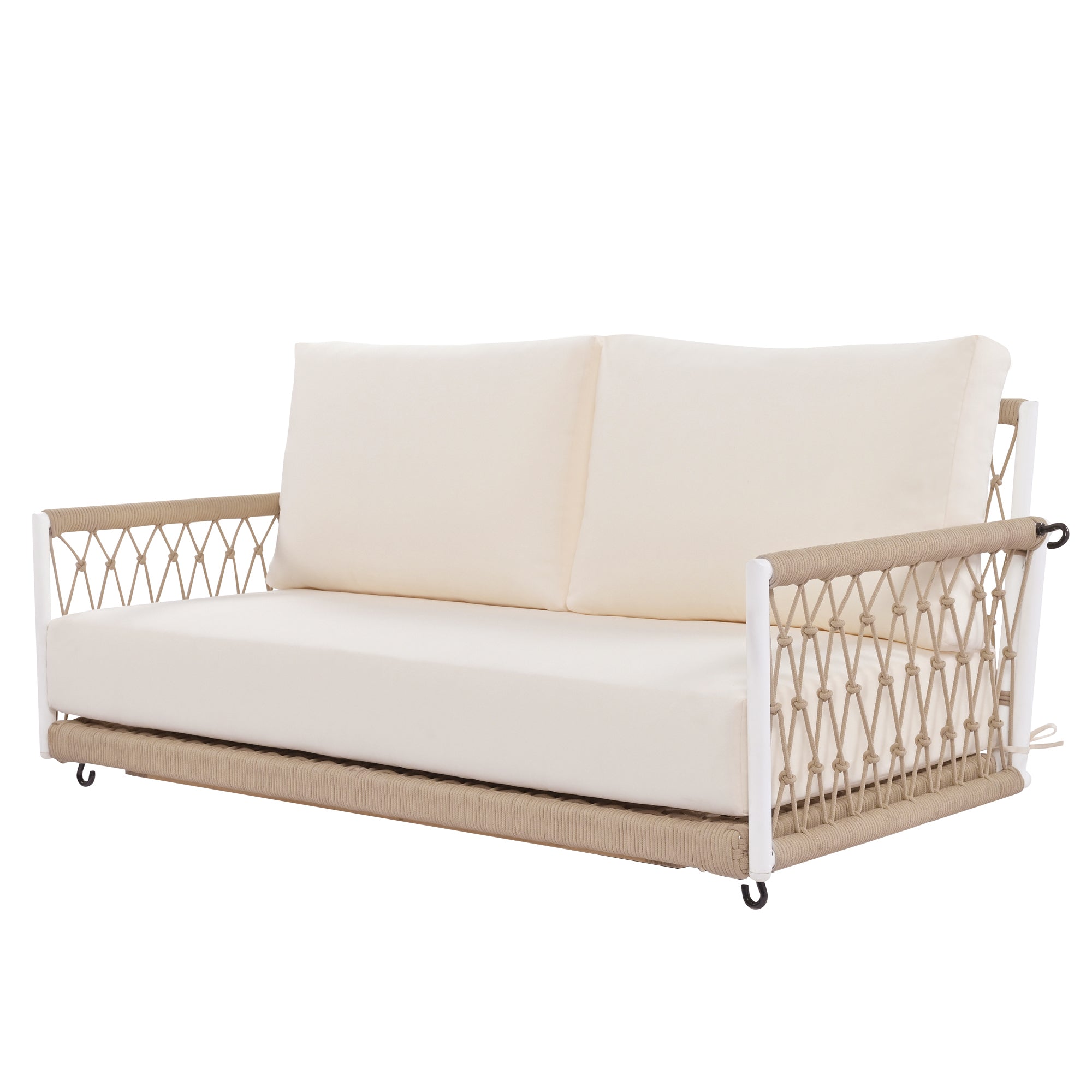 1 Piece Woven Rope Outdoor Swing Sofa with Soft Cushions - Seats 2 People - Perfect for Patio, Garden, Backyard, Balcony & Poolside Relaxation (Beige)