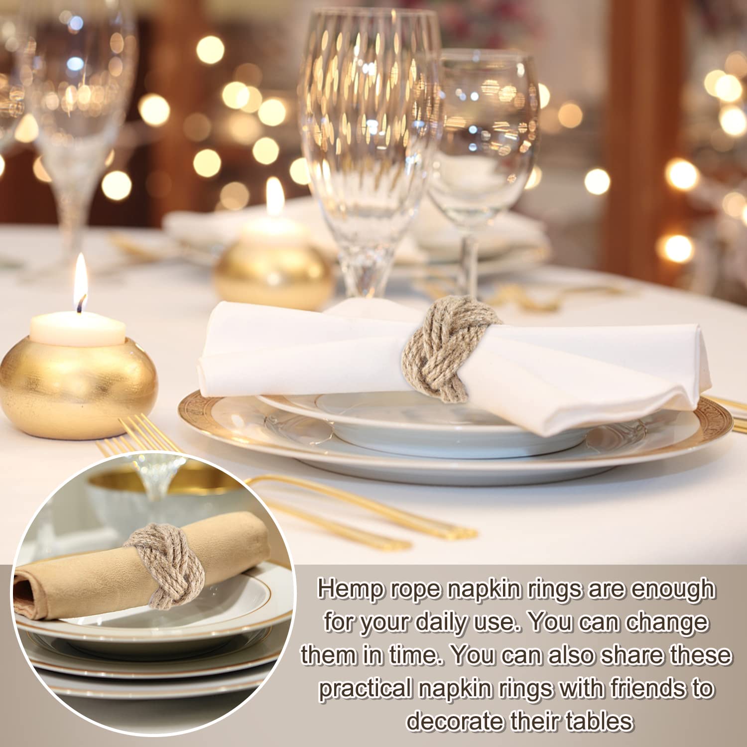 6-Pack Woven Burlap Napkin Rings - Rustic Farmhouse Table Decor for Wedding, Banquet, Christmas, Thanksgiving & Easter - Perfect for Dining Table, Holiday Parties & Special Occasions