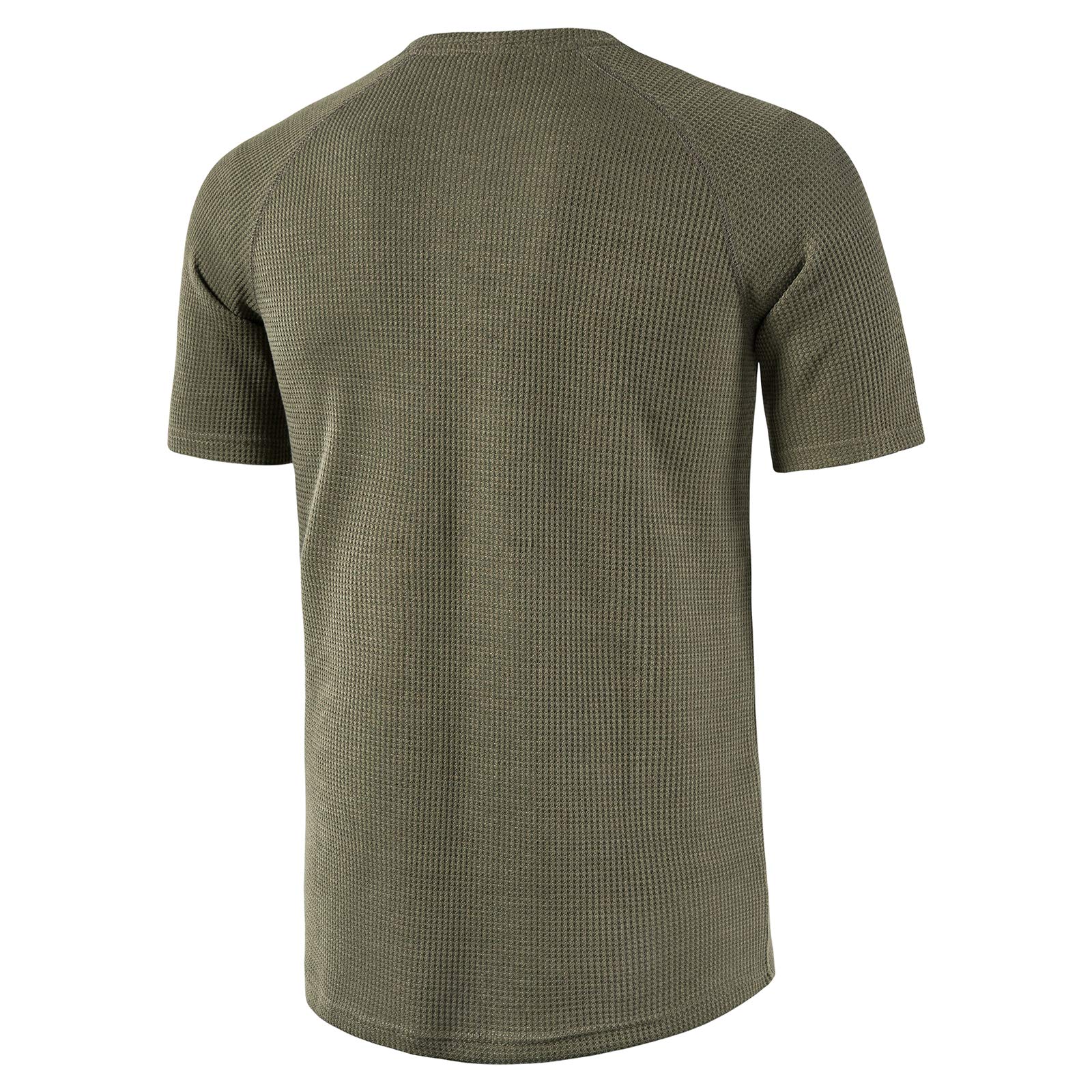 LOCALMODE Men's Casual Waffle Henley Long Sleeve T-Shirt | Crew Neck Relaxed Fit Cotton Shirt for Everyday Wear, Work & Outdoor Activities