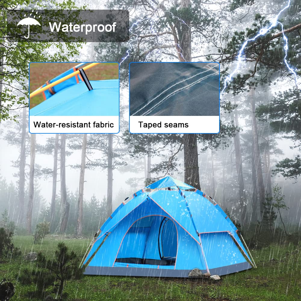 Pop Up Tent for 3-4 Person, Sofoges Instant Automatic Camping Tent with Double Layer Waterproof Design - Perfect for Family Hiking, Backpacking, Beach Trips & Outdoor Adventures