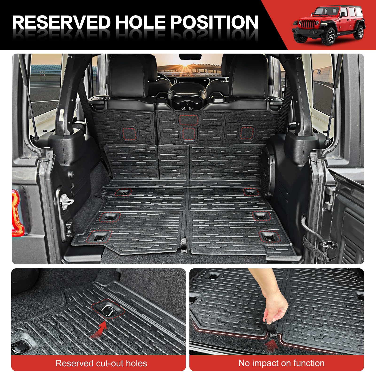 **2018-2024 Jeep Wrangler JL Unlimited 4-Door 4X4 Cargo Liner & Seat Back Cover Set - Heavy Duty TPE Cargo Mat & Backrest Protector for Jeep Wrangler JL/JLU Accessories - Perfect for Off-Roading, Camping & Pet Transport**