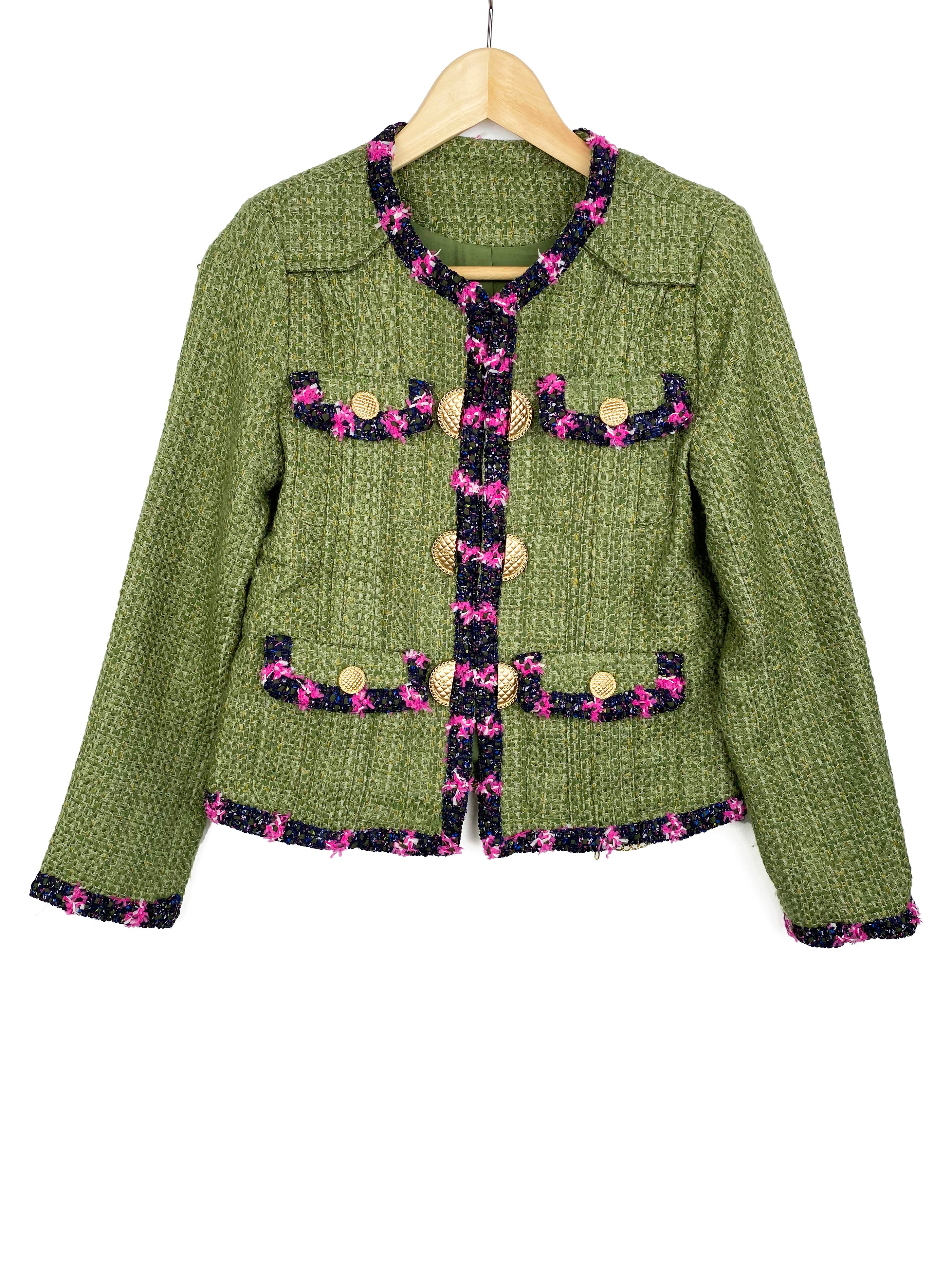 Chanel Green Tweed Jacket Size 36 for Women - Luxury Classic Blazer for Office, Party & Formal Events