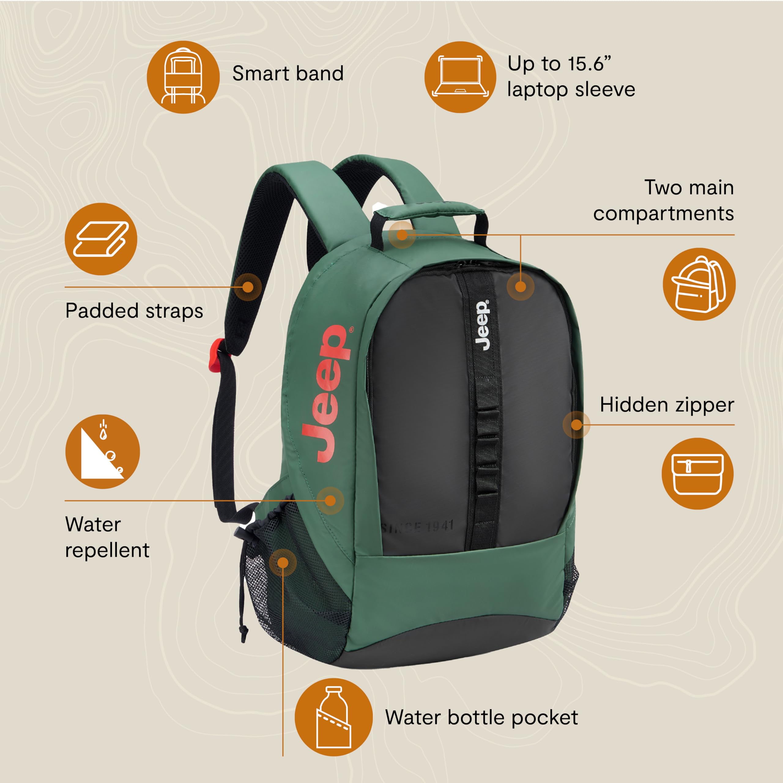Jeep JS011B 15.6 Inch Laptop Backpack - Waterproof Travel Backpack for Men & Women with USB Charging Port, Perfect for Business, Commuting & College