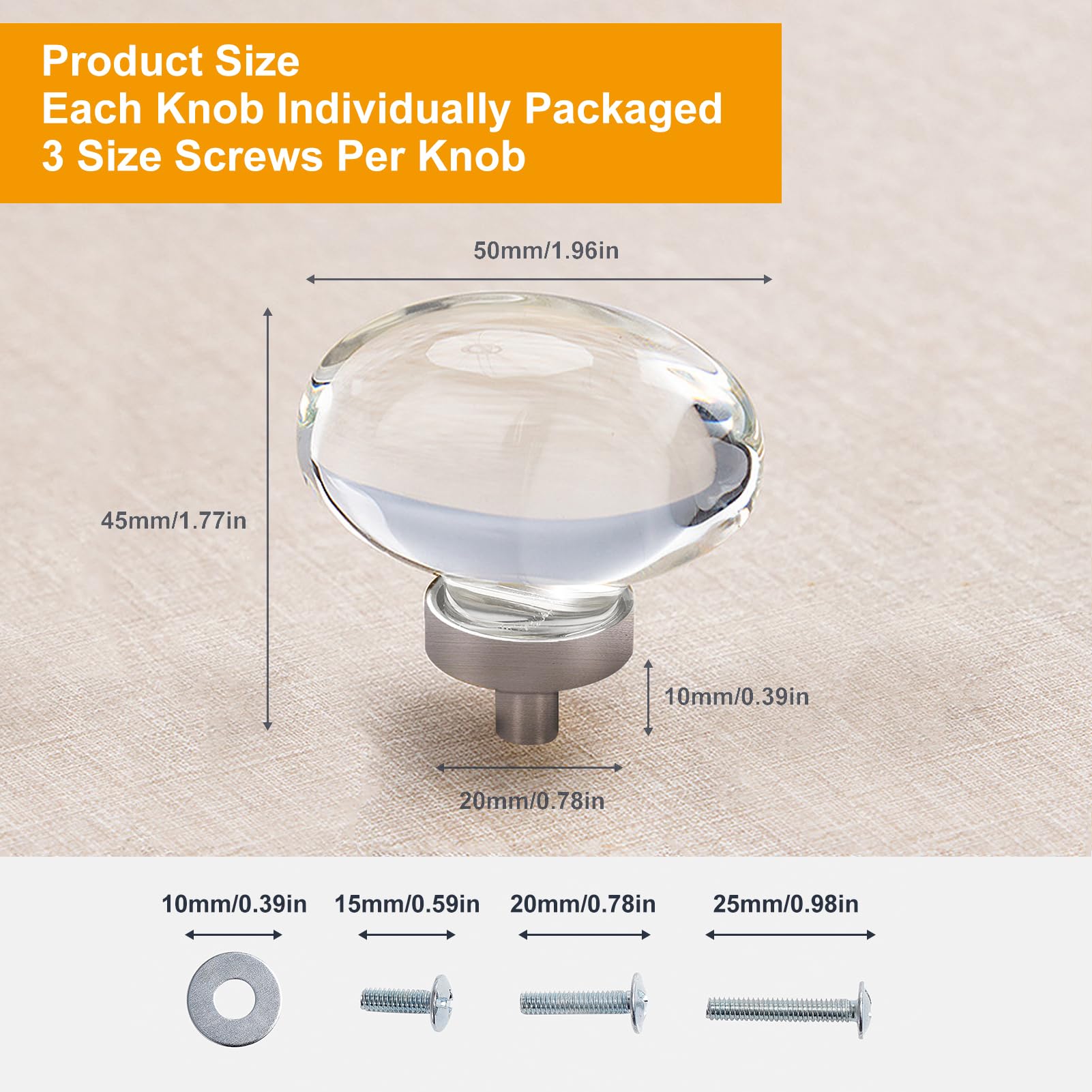 8 Pack Oval Crystal Cabinet Knobs & Pulls - Brushed Nickel Egg Shape Drawer Handles for Dresser, Kitchen Cabinets & Furniture (Perfect for Home Renovation & DIY Projects)