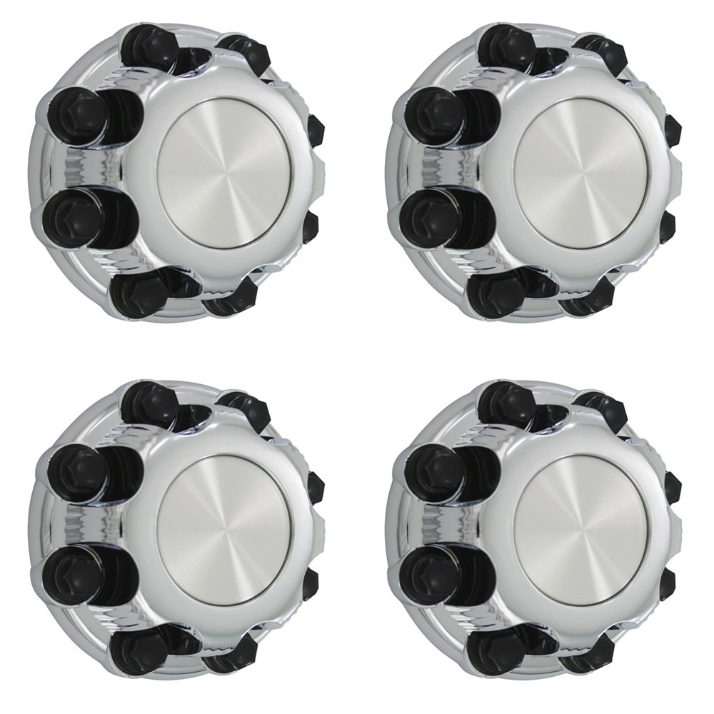 OxGord 8-Lug Wheel Center Caps Compatible with GM GMC 16-Inch Vans & Trucks - OEM Replacement (Set of 4) Chrome Black Hub Covers 15039489 15039488 9597169 9597170 - Perfect for Truck Wheel Protection & Custom Styling