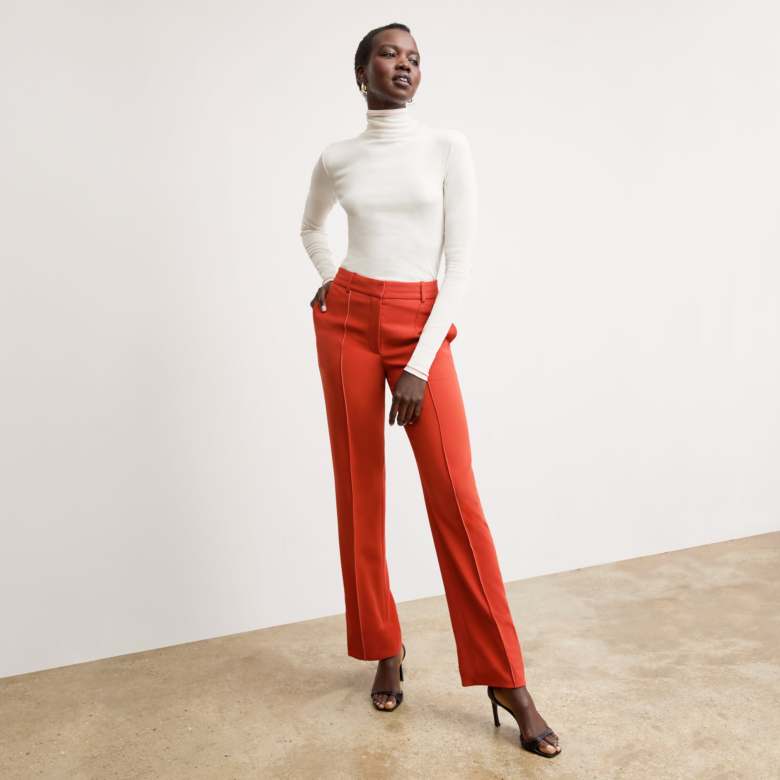 Lowen Jetset Pant - Everyday Crepe Pants with Topstitch Detail in Ginger | Comfortable Women's Trousers for Work, Travel & Casual Wear