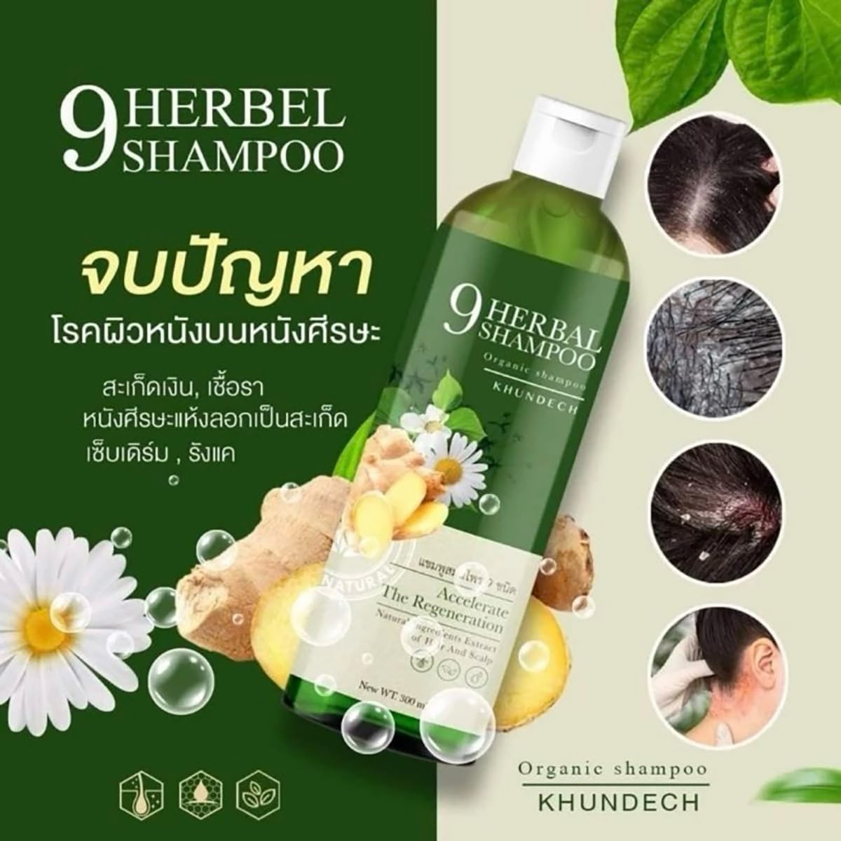 300ml Organic Herbal Shampoo with Chamomile & Ginger - Moisturizing Hair Care for Daily Use