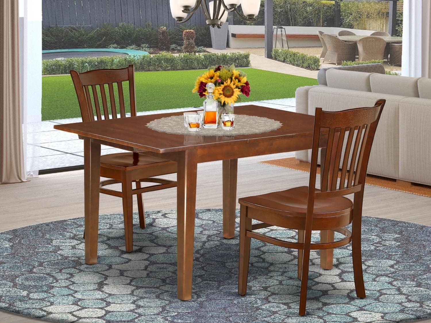 East West Furniture MLGR3-MAH-W 3-Piece Mahogany Dining Set with Extendable Table (36x54 Inch) & 2 Chairs - Perfect for Small Kitchens, Breakfast Nooks & Compact Dining Spaces