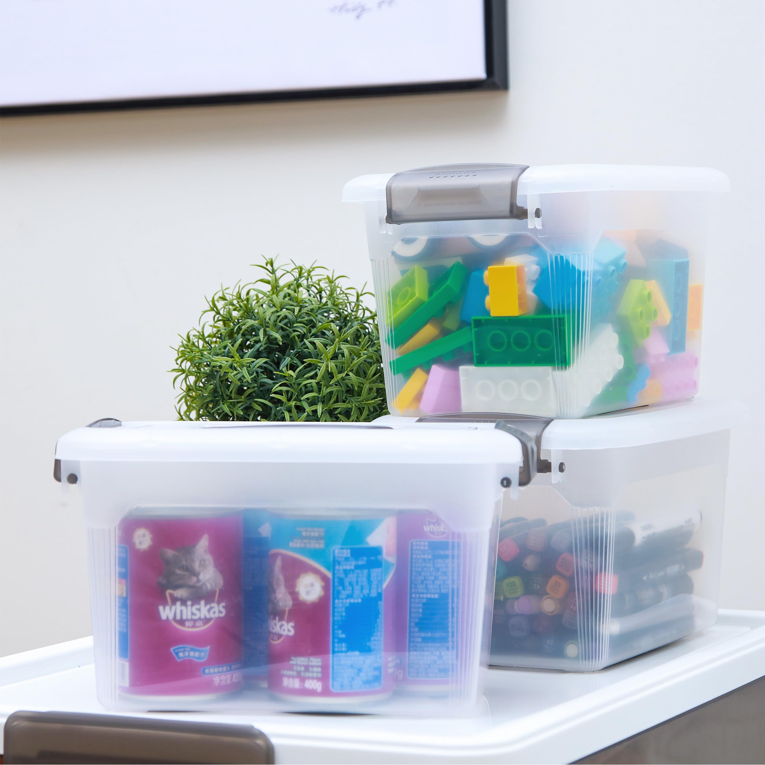 6-Pack Clear 6 QT Plastic Storage Bins with Lids & Gray Handles - Stackable Organizing Containers for Home, Office, Closet & Pantry Organization